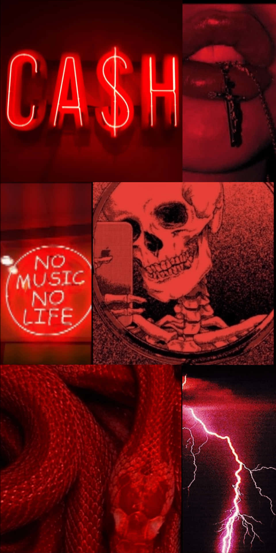 Red Collage, neon signs, skulls, Full HD Phone Wallpaper