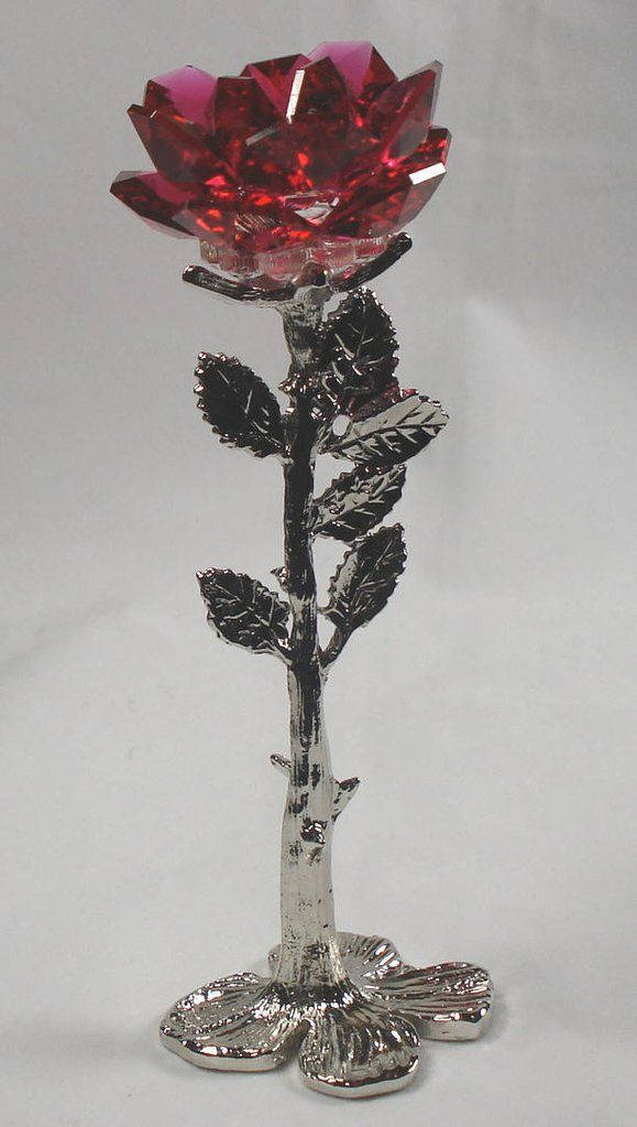 vintage red crystal rose, red crystal, silver metallic stem, SD Phone Wallpaper