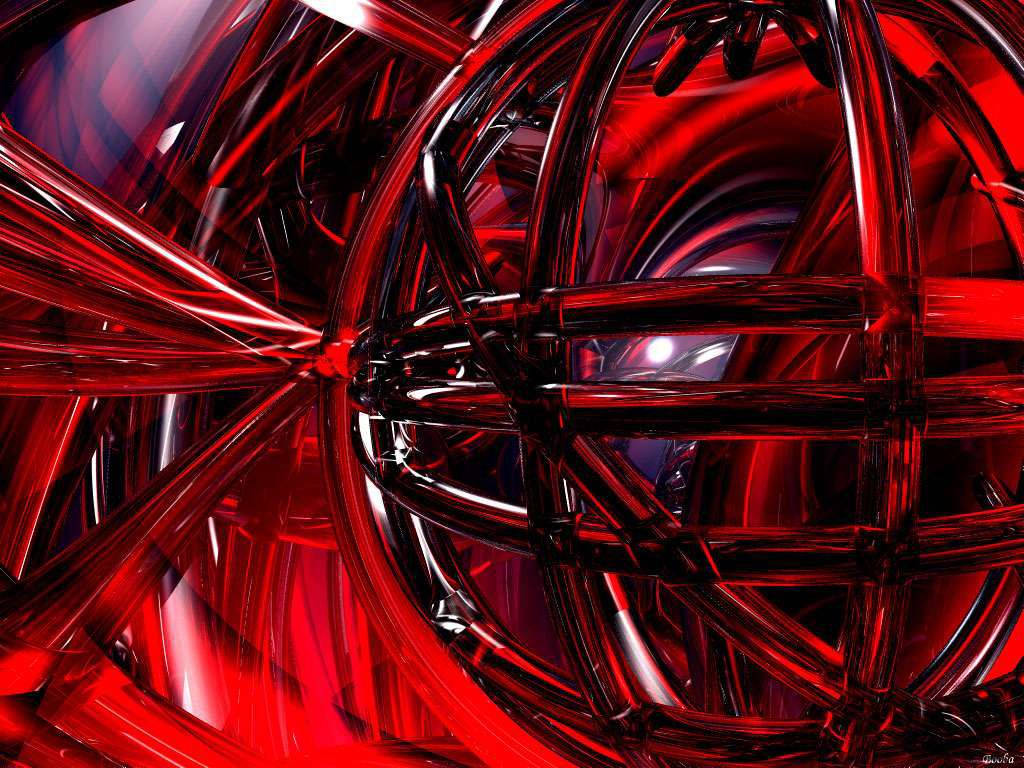 Red Crystal, vibrant red glass tubes, glowing abstract sculpture, SD Desktop Wallpaper