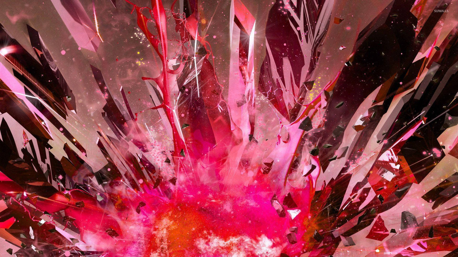 shattering red crystal, jagged pink and red crystal shards, glowing core, Full HD Desktop Wallpaper