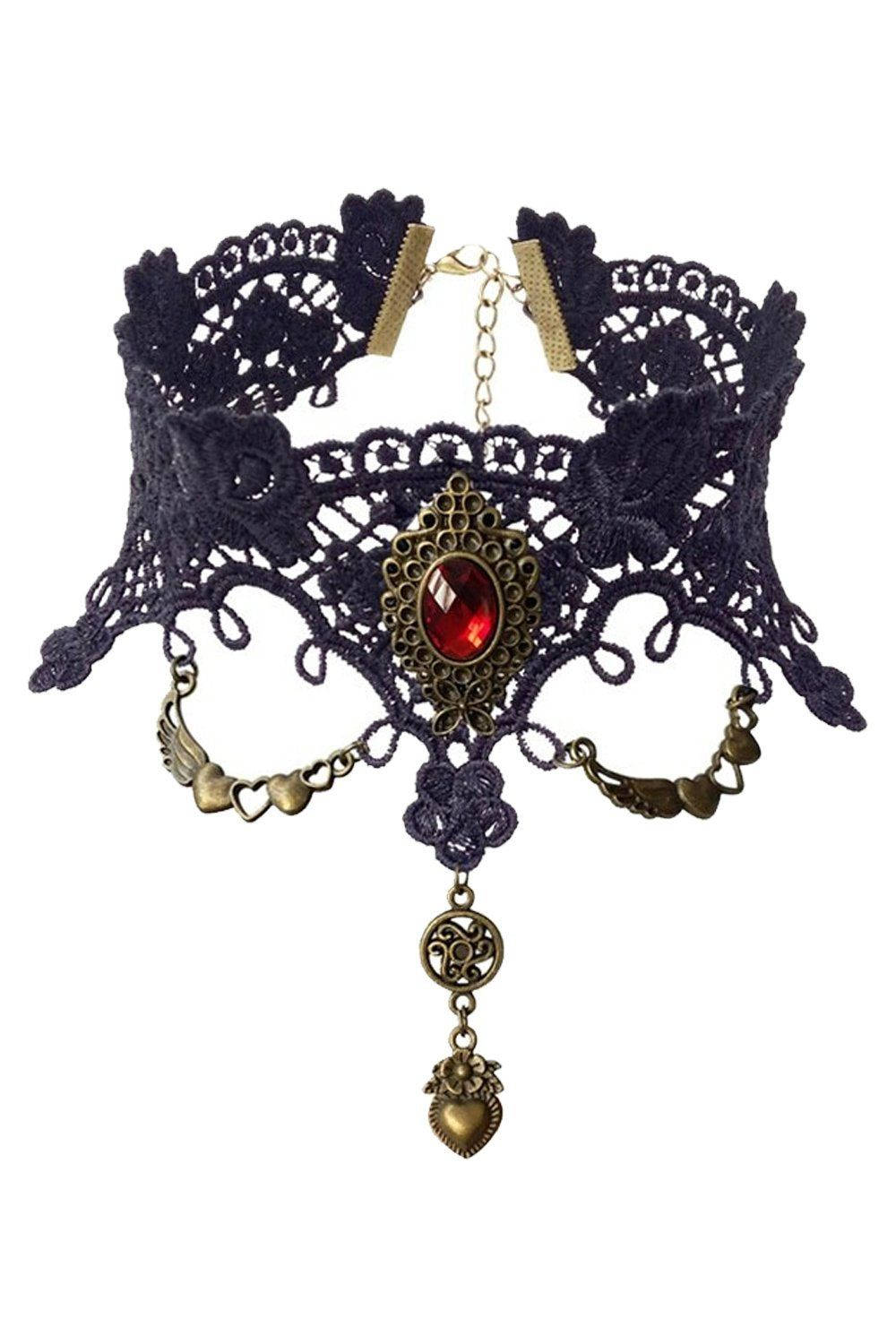 Red Crystal, black lace choker, red gemstone, HD Phone Wallpaper