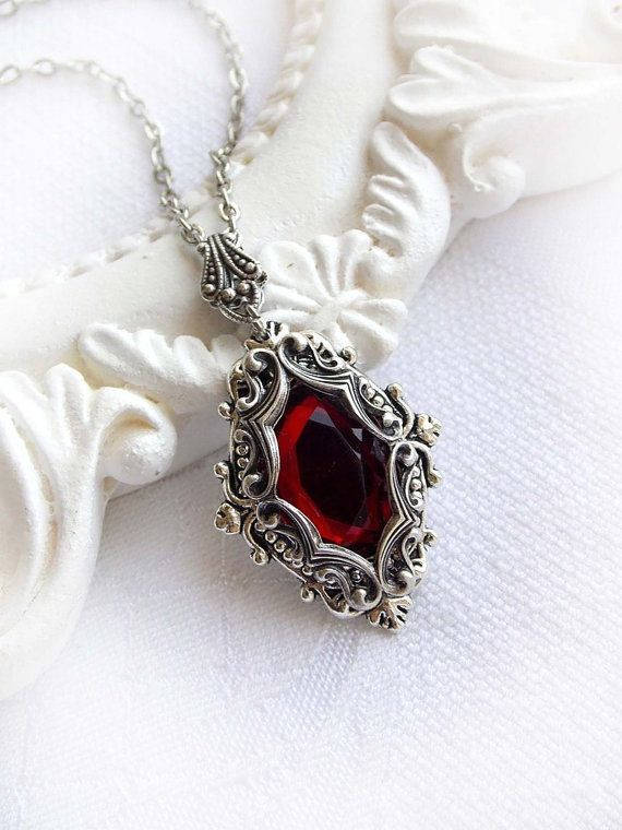 Red Crystal, medieval necklace, silver necklace, SD Phone Wallpaper