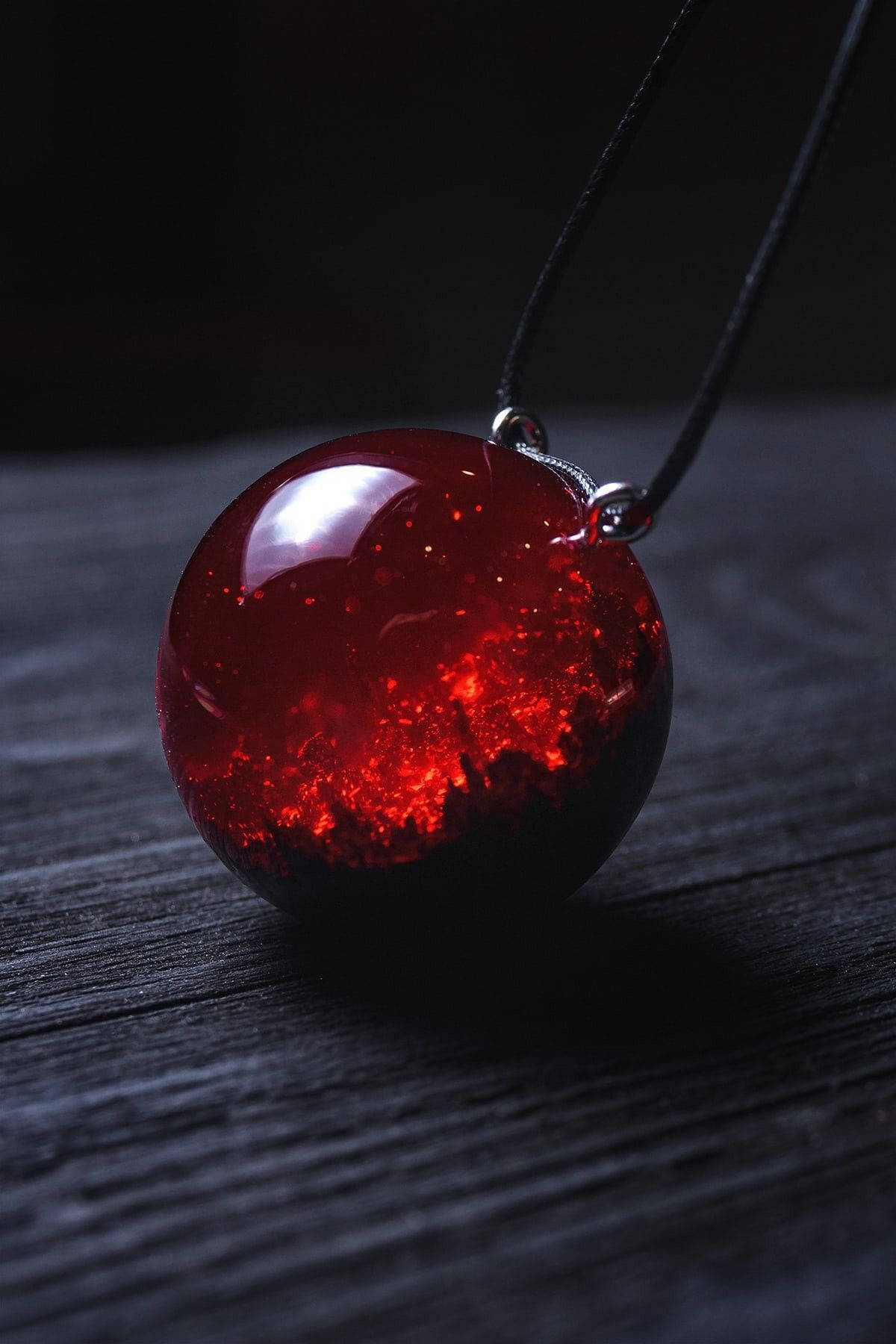 Red Crystal Ball, glowing red glass pendant, embedded glitter, HD Phone Wallpaper