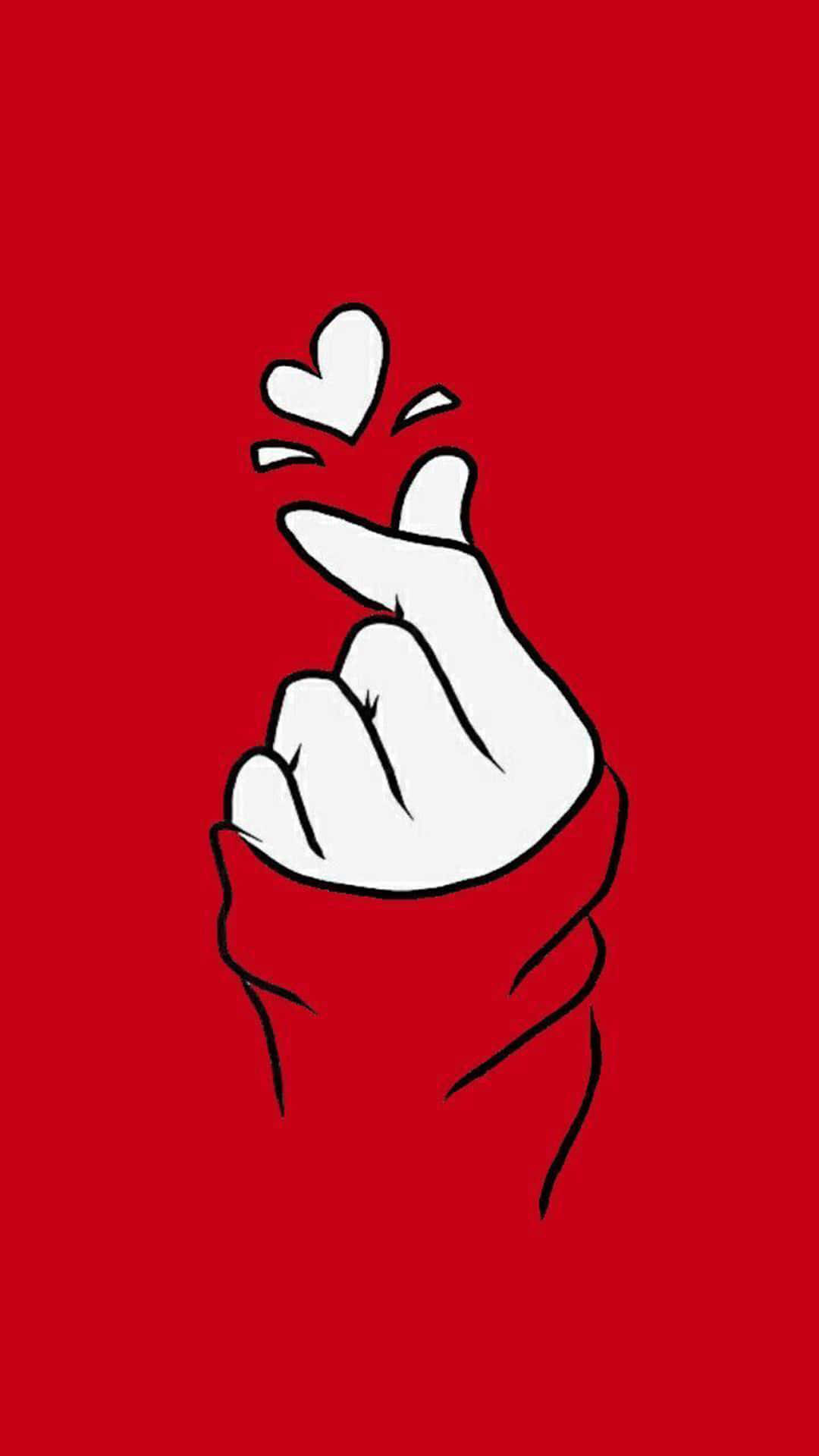 Red Cute Aesthetic, white outlined hand, heart gesture, Full HD Phone Wallpaper