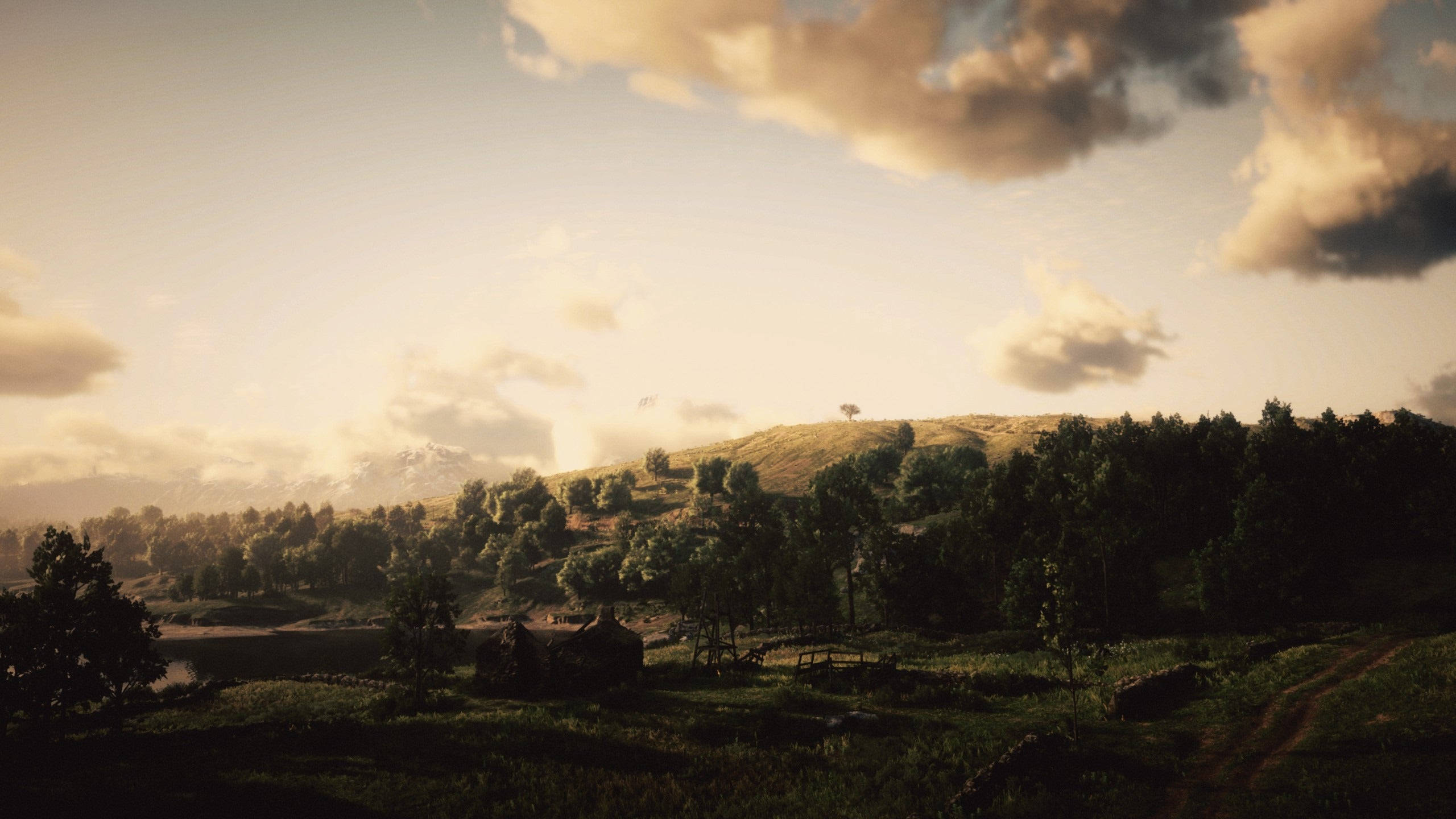 Red Dead Redemption 2, Golden sunset, serene valley, 2K Desktop Wallpaper