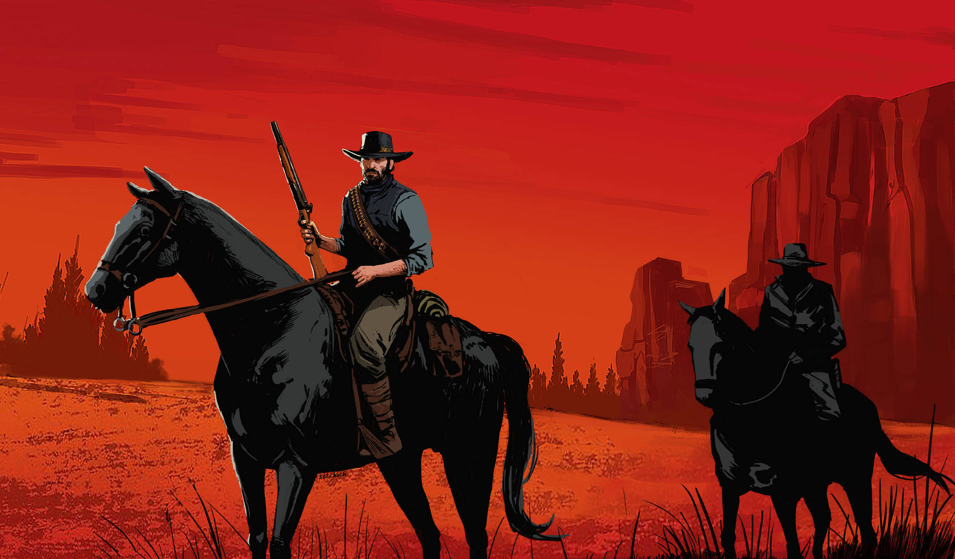 Red Dead Redemption 2, cowboys, horseback, Full HD Desktop Wallpaper