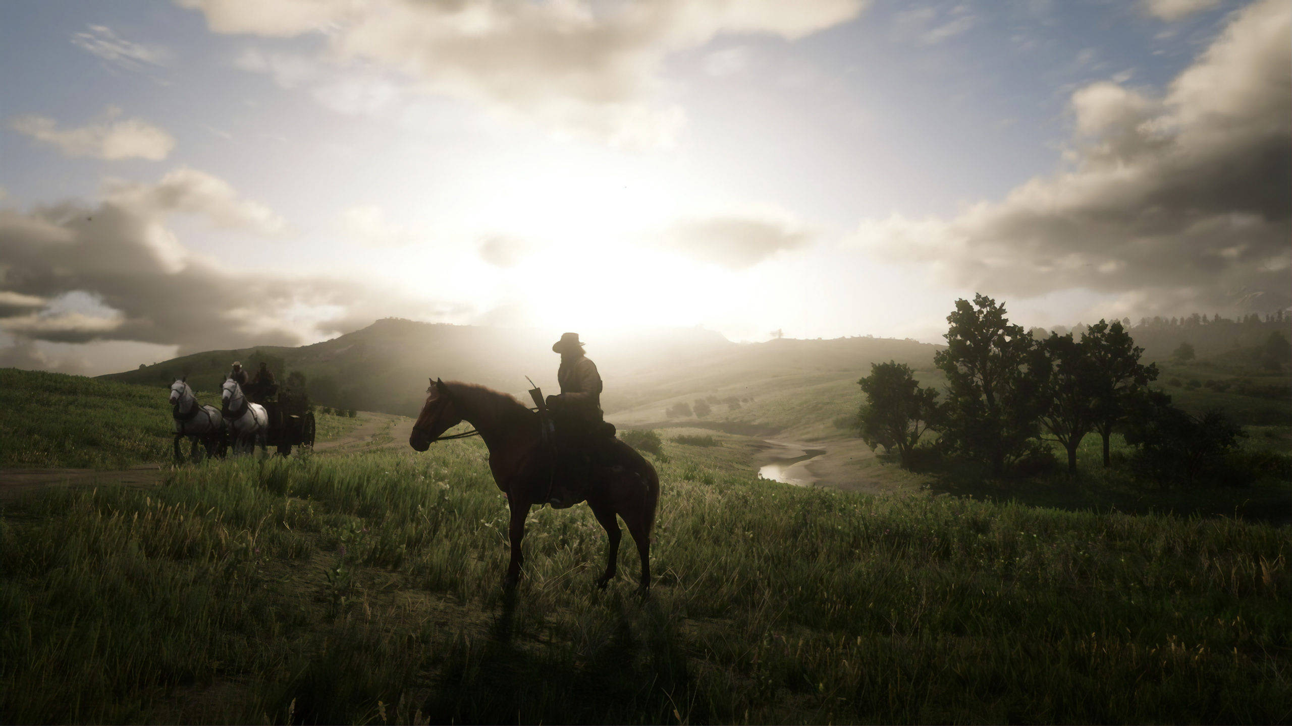Red Dead Redemption 2, cowboys, horseback, 2K Desktop Wallpaper