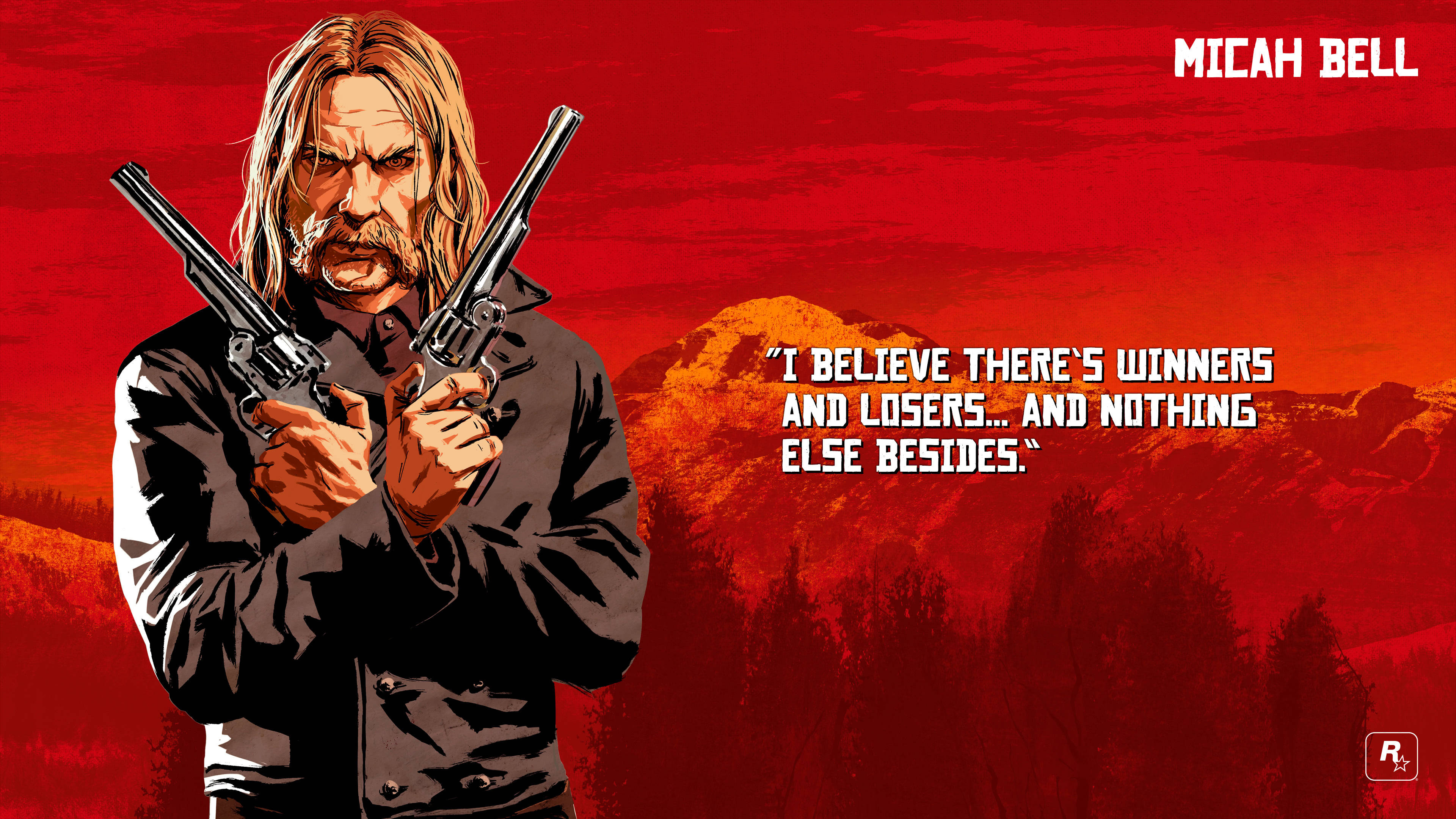 Red Dead Redemption 2, man with guns, long hair, 4K Desktop Wallpaper