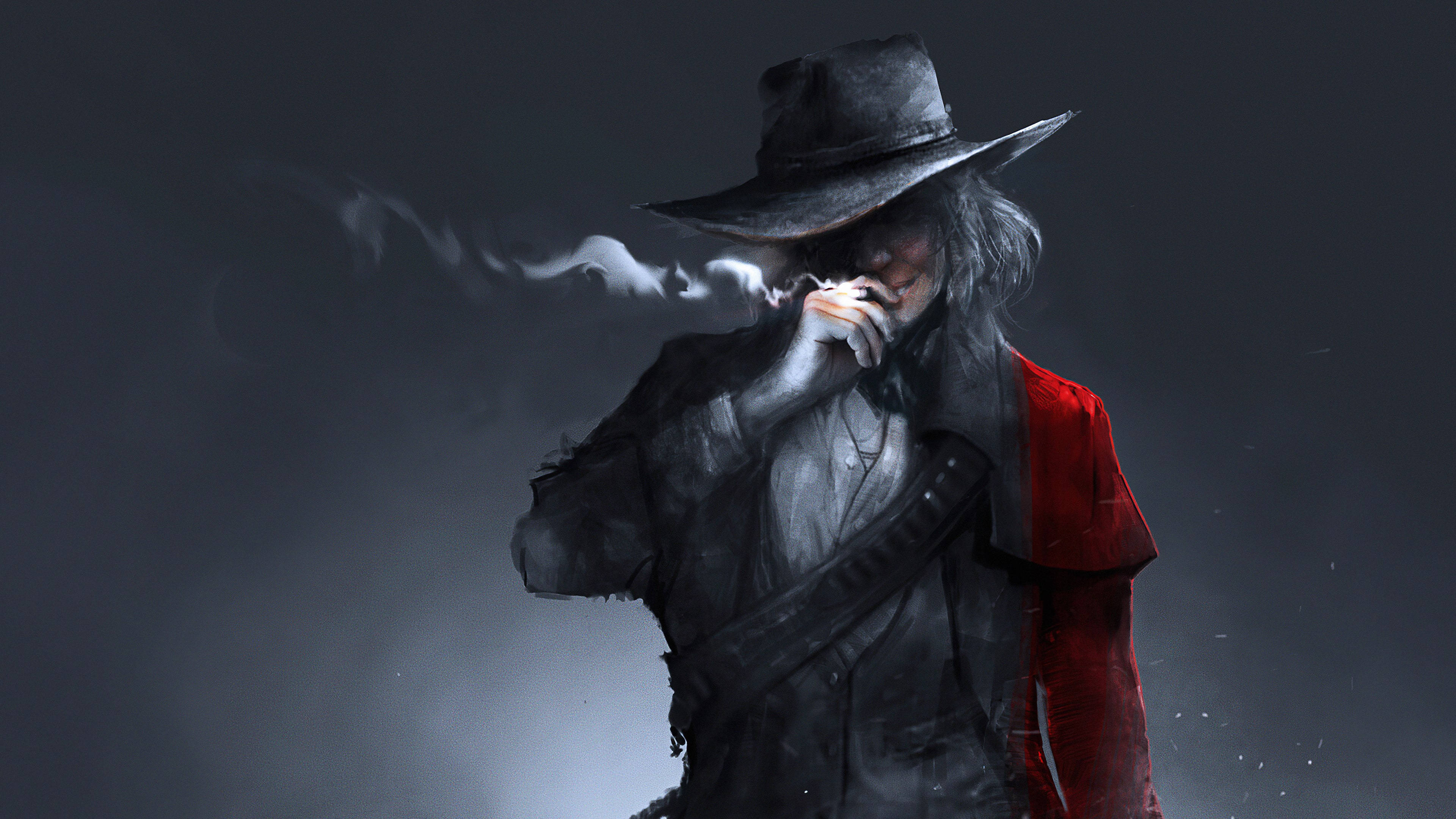 Red Dead Redemption 2, black hat, red coat, 4K Desktop Wallpaper