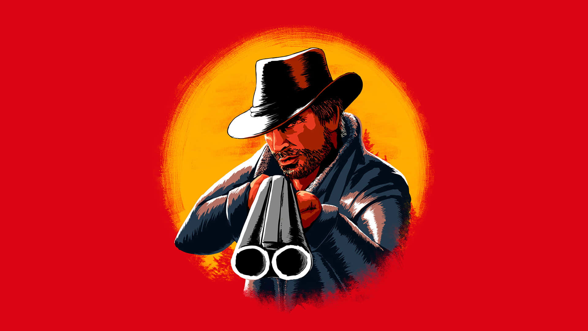 Red Dead Redemption, double-barreled shotgun, fiery orange sun, Full HD Desktop Wallpaper