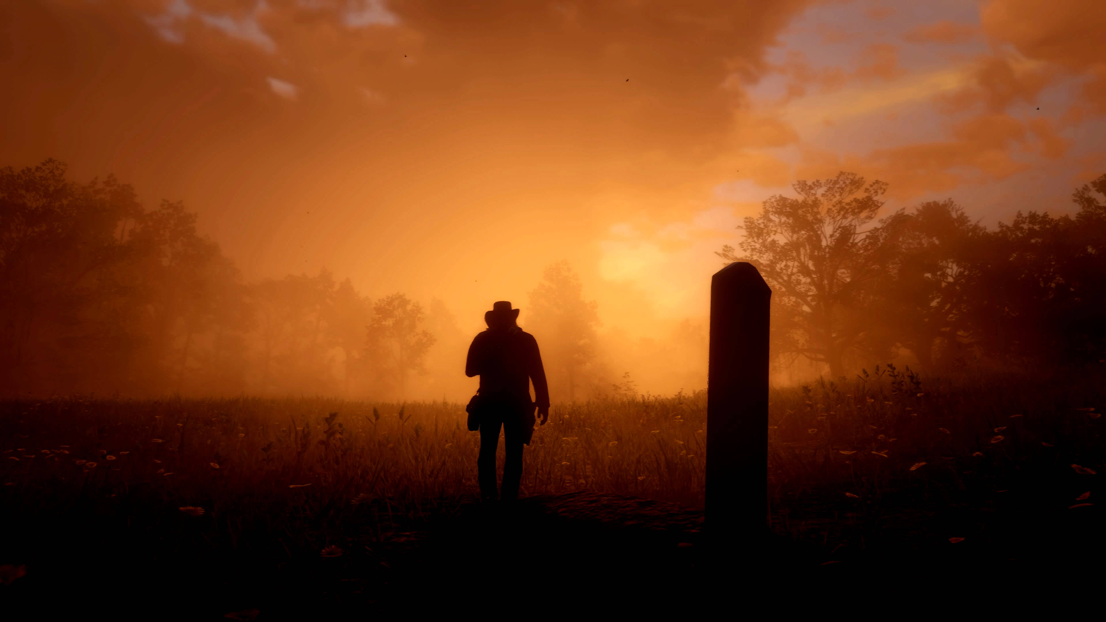 Red Dead Redemption 2, cowboy silhouette, tombstone, 4K Desktop Wallpaper