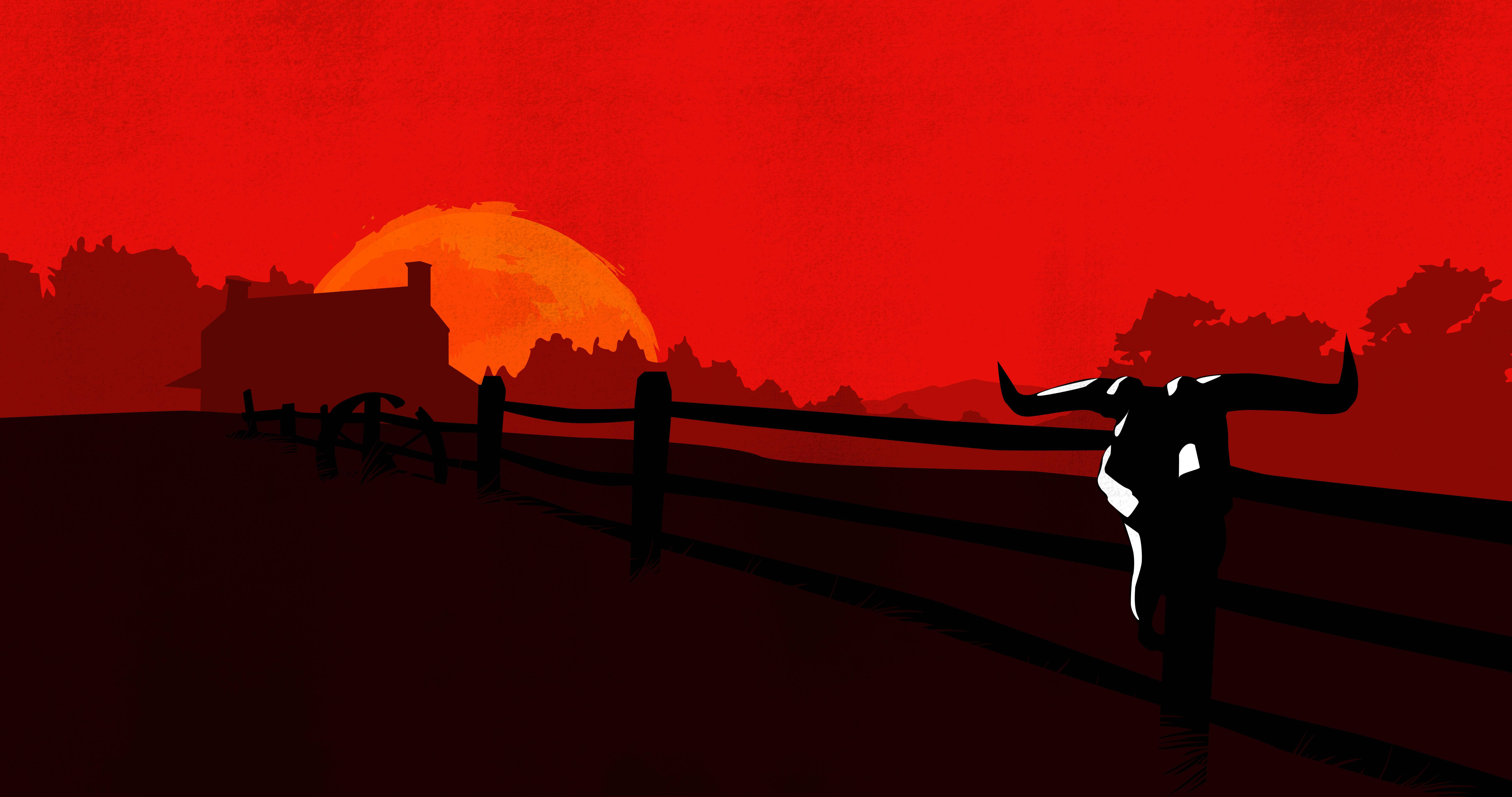 Red Dead Redemption 2, barn house, longhorn skull, 8K Desktop Wallpaper