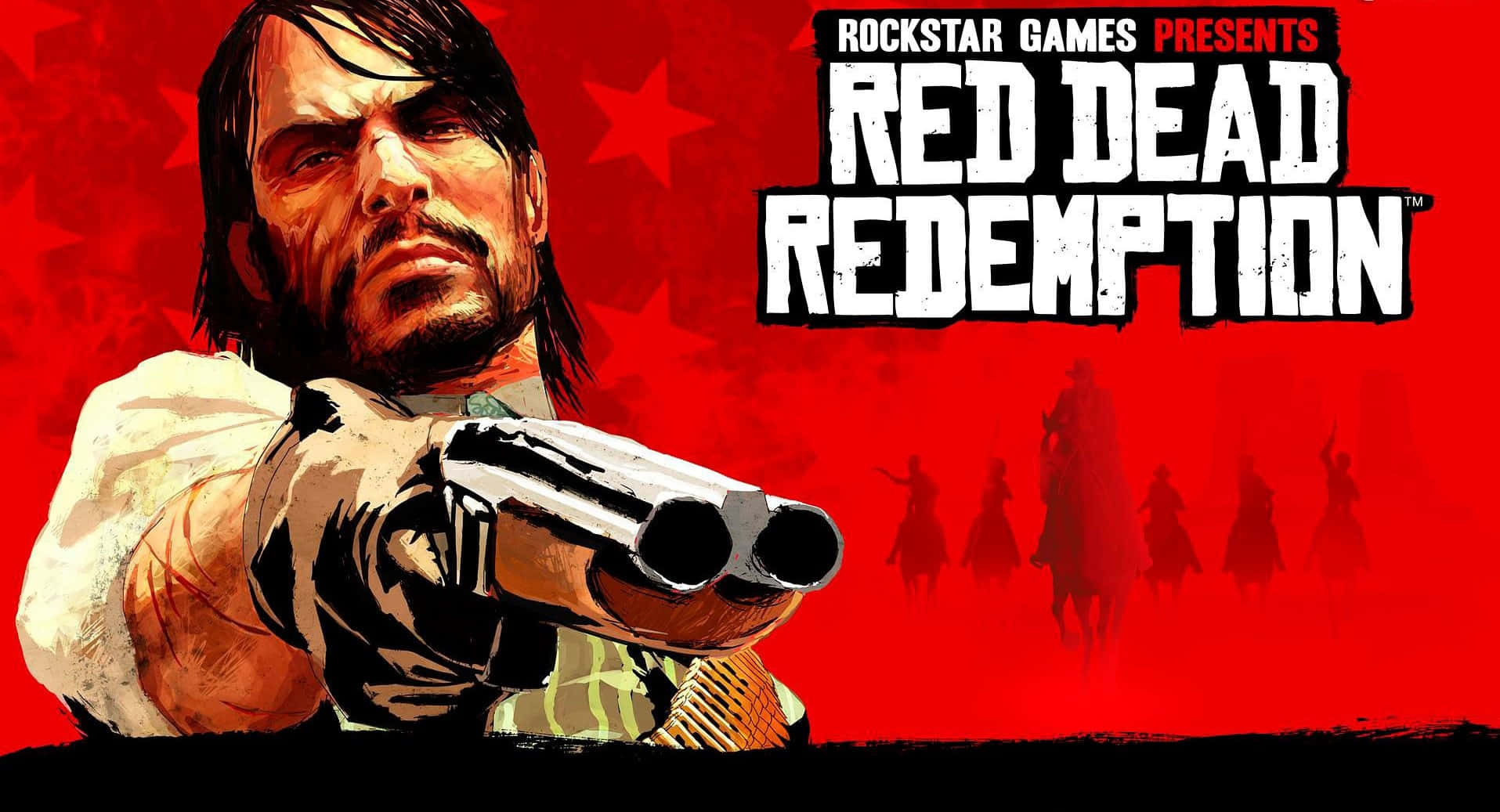 Red Dead Redemption 2, double-barreled shotgun, vivid red backdrop, HD Desktop Wallpaper