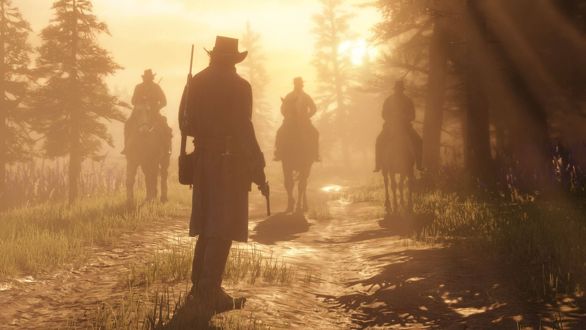 Red Dead Redemption 2, cowboys, horseback, Full HD Desktop Wallpaper
