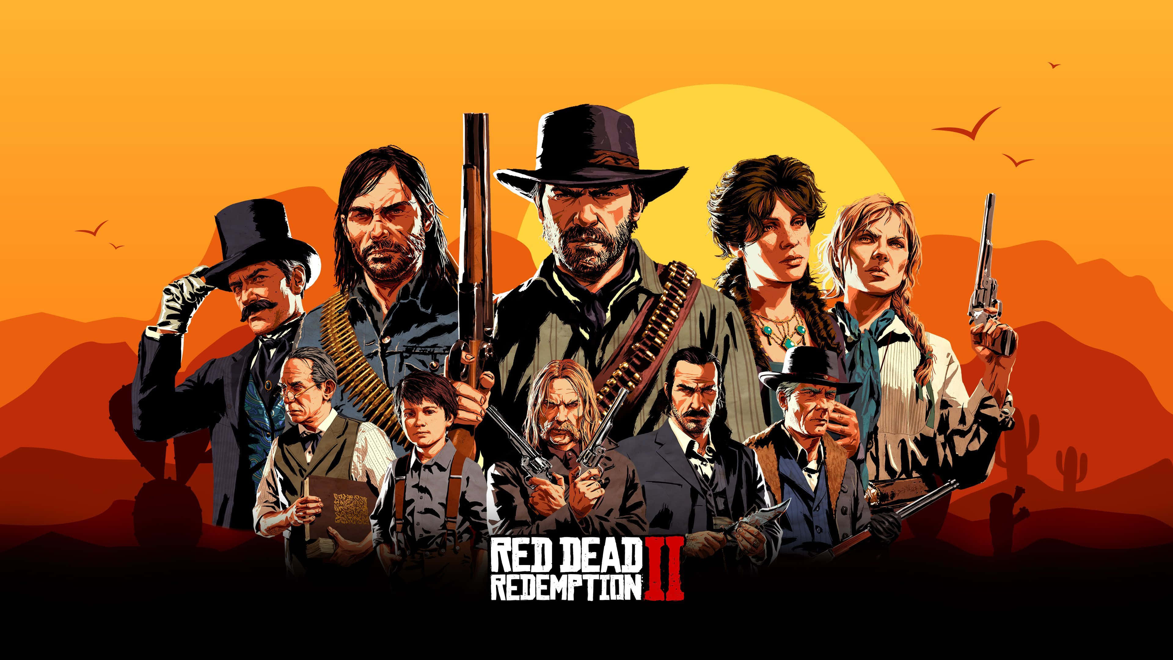 Red Dead Redemption 2, Full HD, firey orange sunset, 4K Desktop Wallpaper