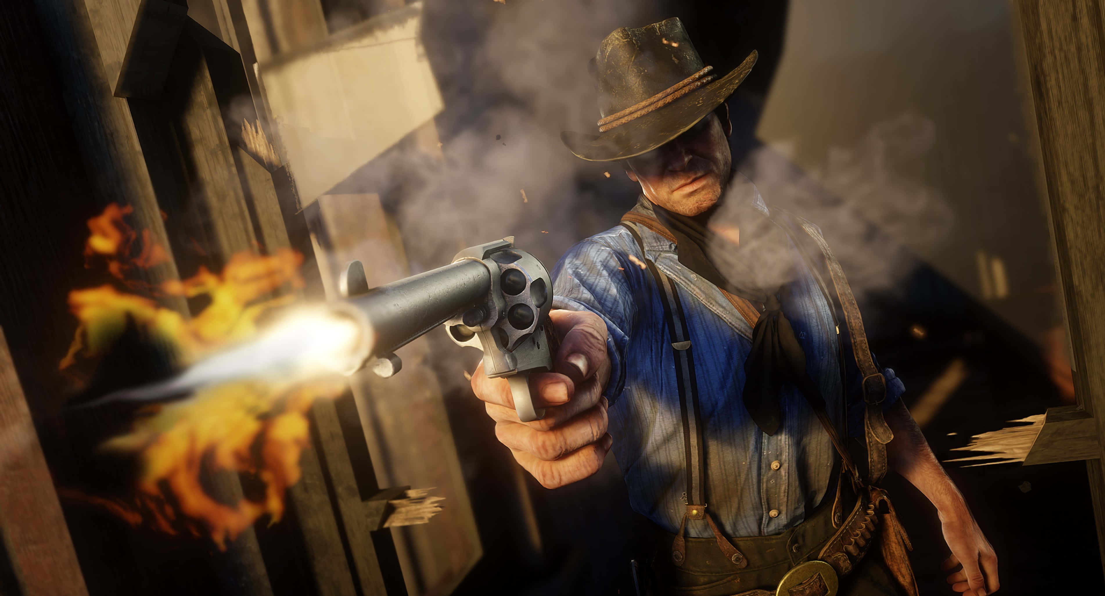 Red Dead Redemption 4K, cowboy, blue shirt, 2K Desktop Wallpaper