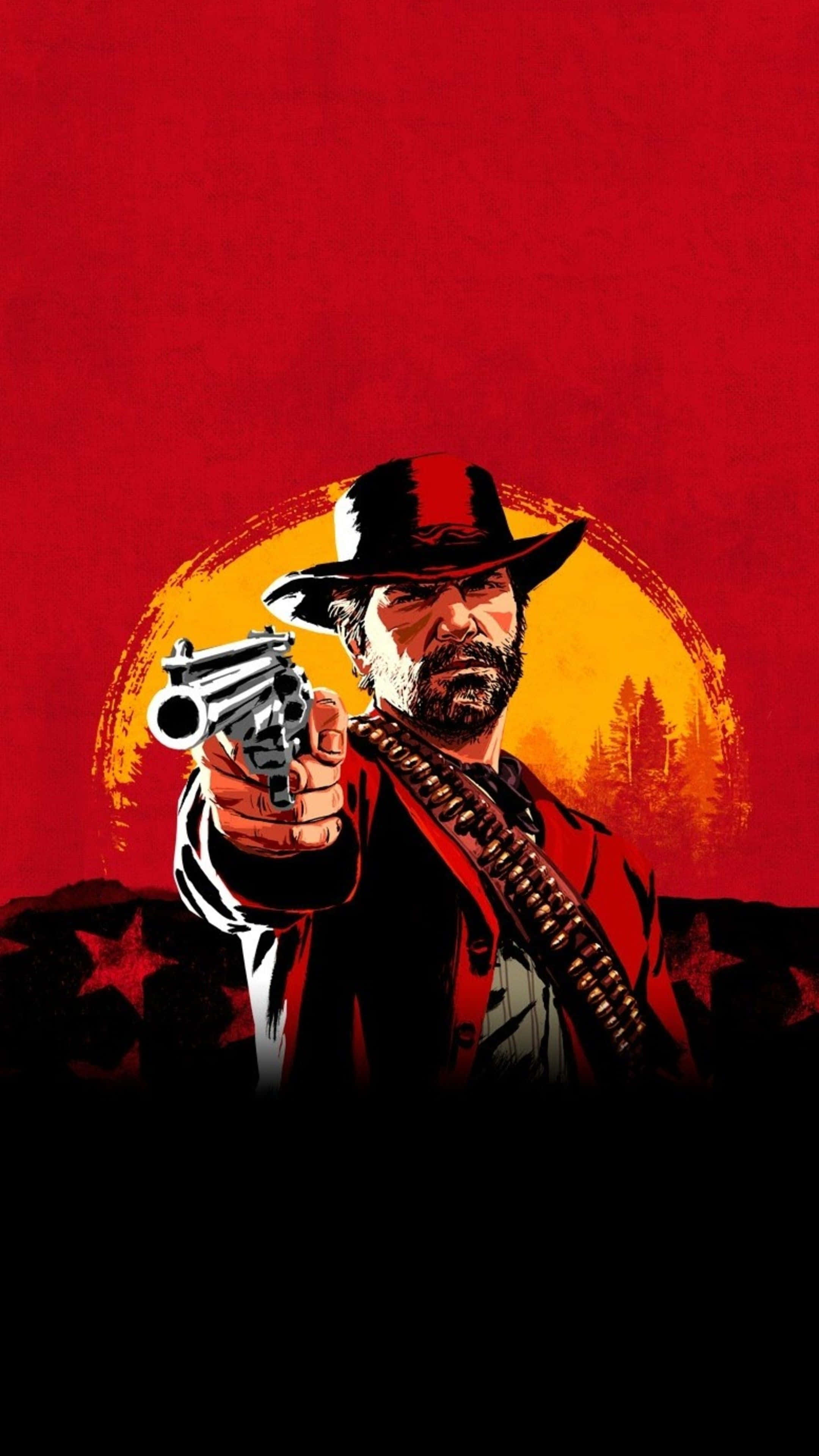 Red Dead Redemption 4K, cowboy, revolver, 4K Phone Wallpaper