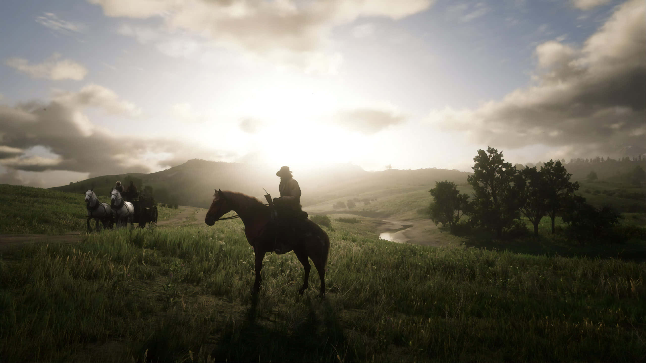 Red Dead Redemption 4K, cowboys, horses, 2K Desktop Wallpaper