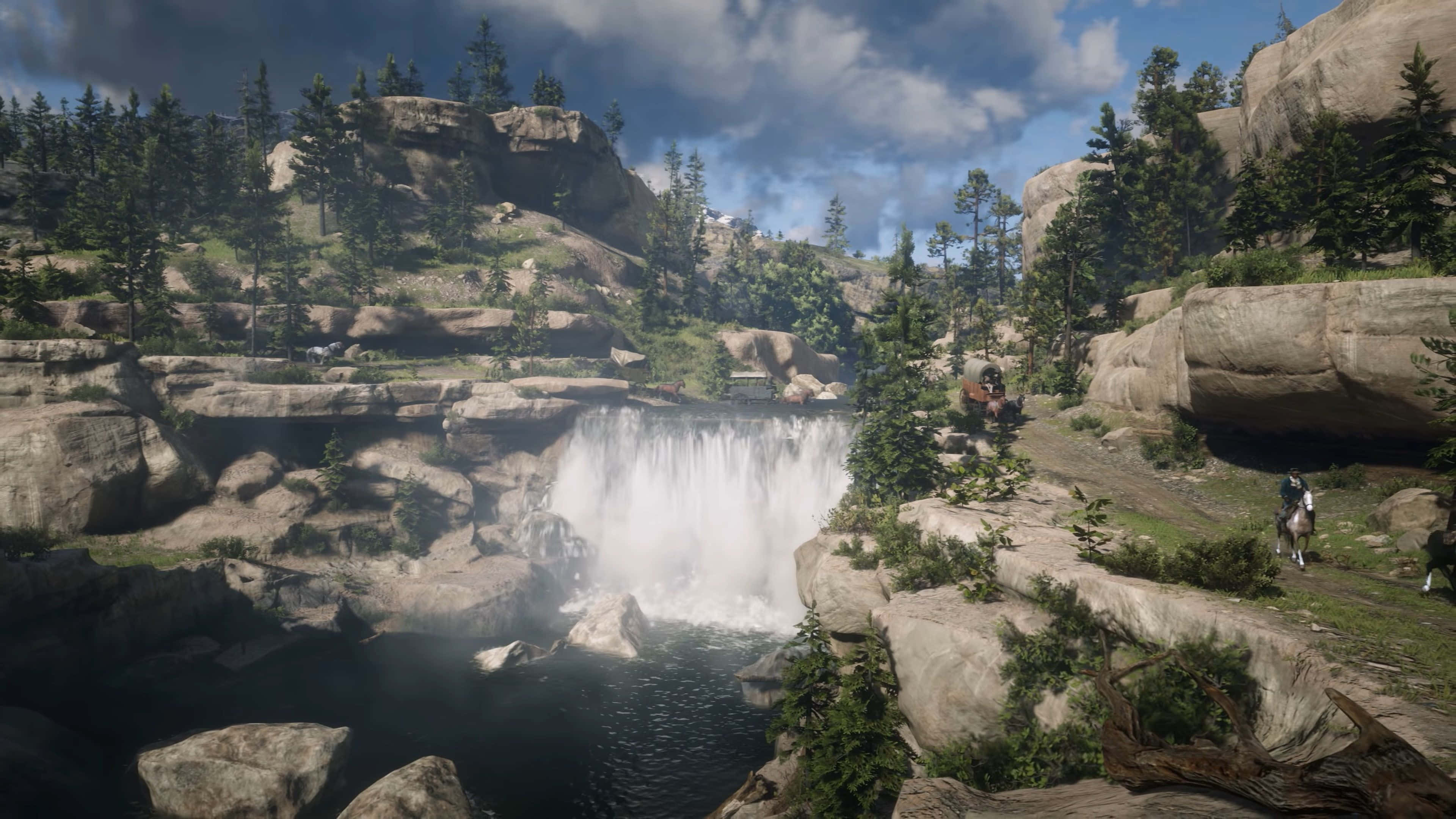 Red Dead Redemption 4K, waterfalls, rugged cliffs, 4K Desktop Wallpaper