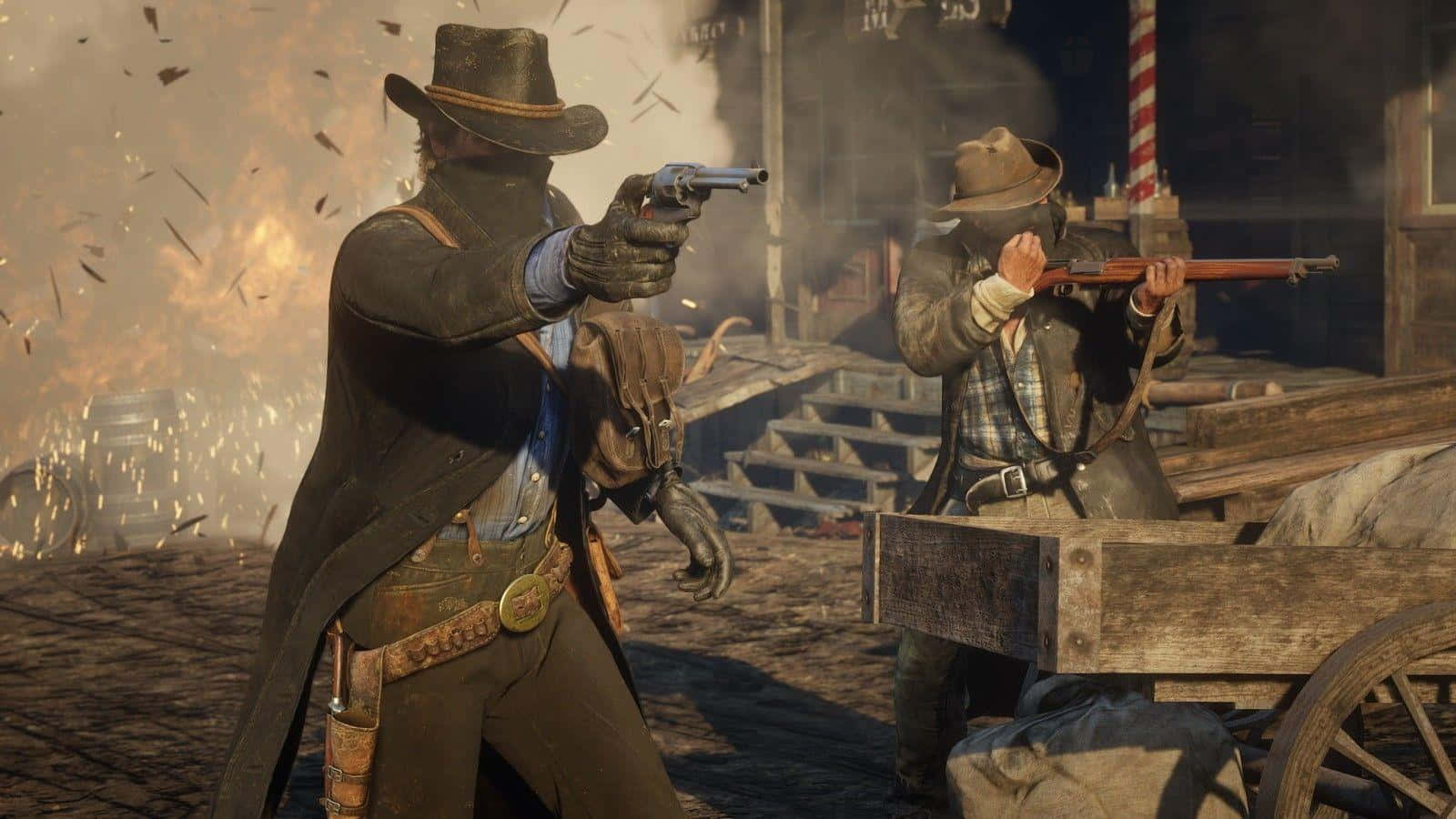 Red Dead Redemption 2, cowboys, dusty western town square, HD Desktop Wallpaper