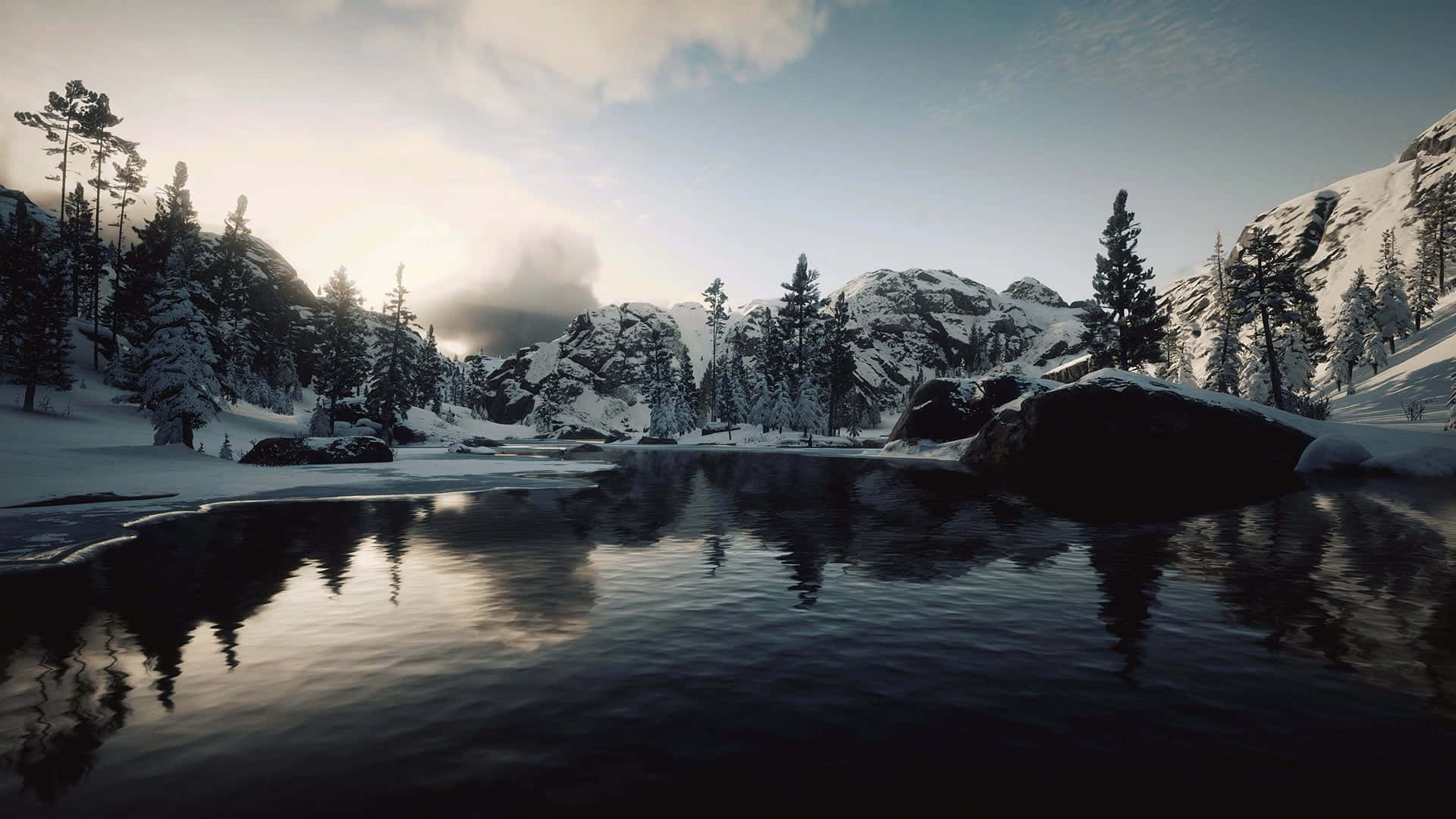Red Dead Redemption 4K, snowy river, winter lake, Full HD Desktop Wallpaper