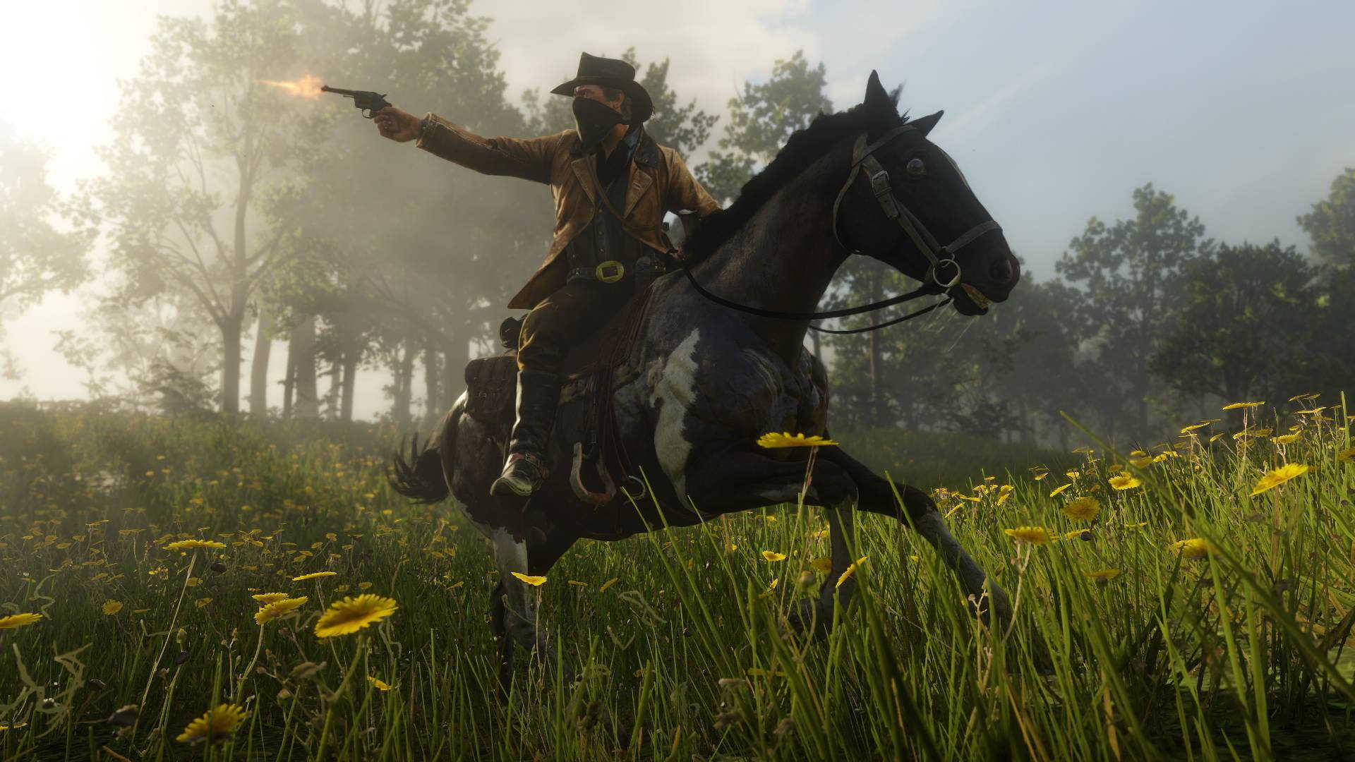 Red Dead Redemption 2, cowboy, black horse, Full HD Desktop Wallpaper