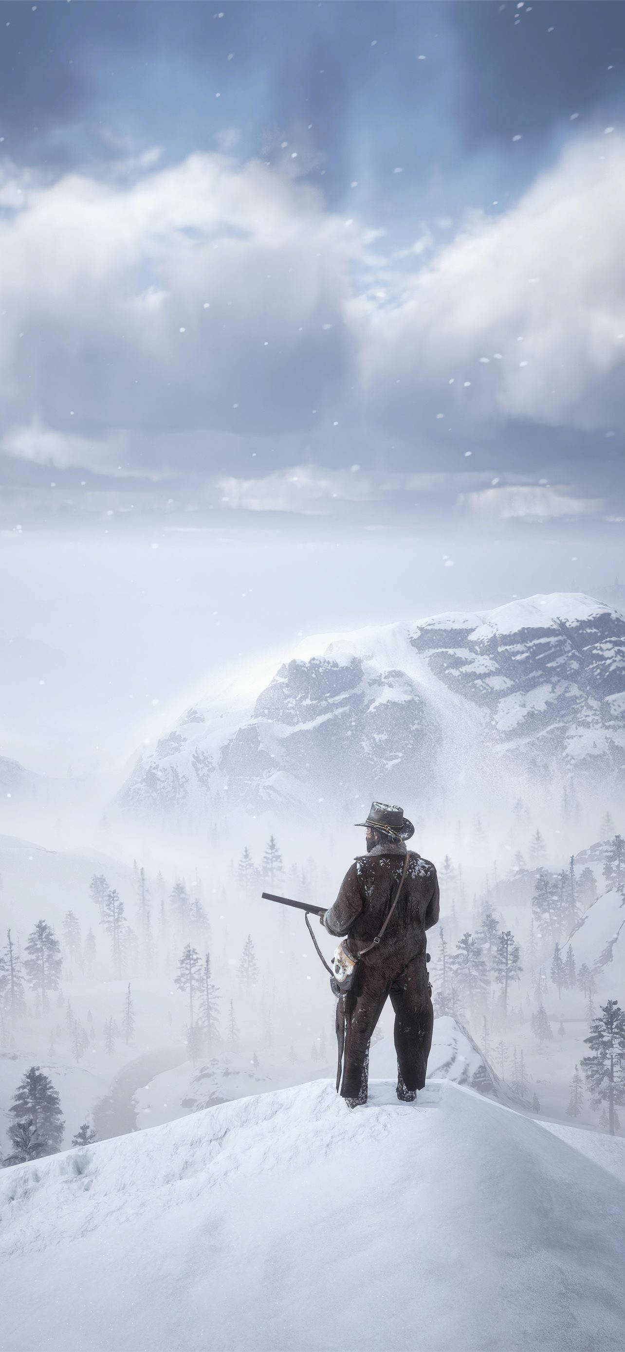 Red Dead Redemption II, snowy mountain, winter gear, 2K Phone Wallpaper