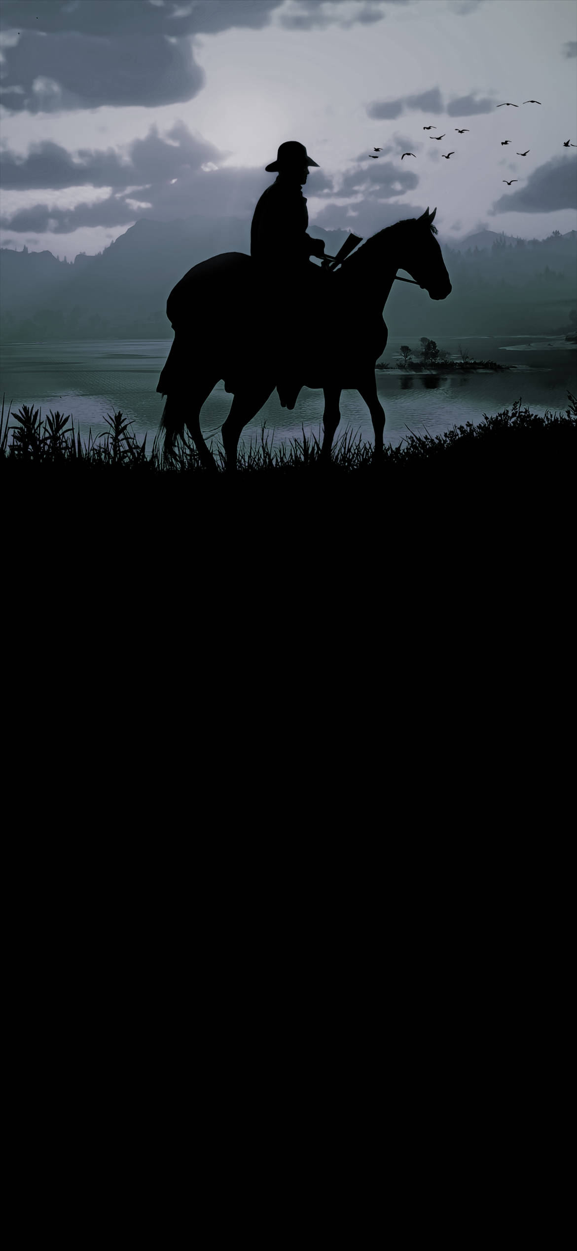 Red Dead Redemption II, phone silhouettes, lone rider on horseback, Full HD Phone Wallpaper