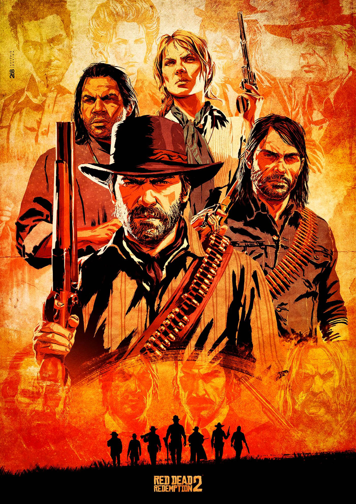 Red Dead Redemption II, main characters, cowboy gear, Full HD Phone Wallpaper