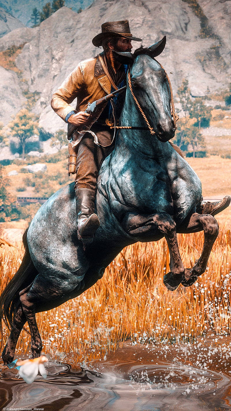 Red Dead Redemption II, cowboy, black horse, HD Phone Wallpaper