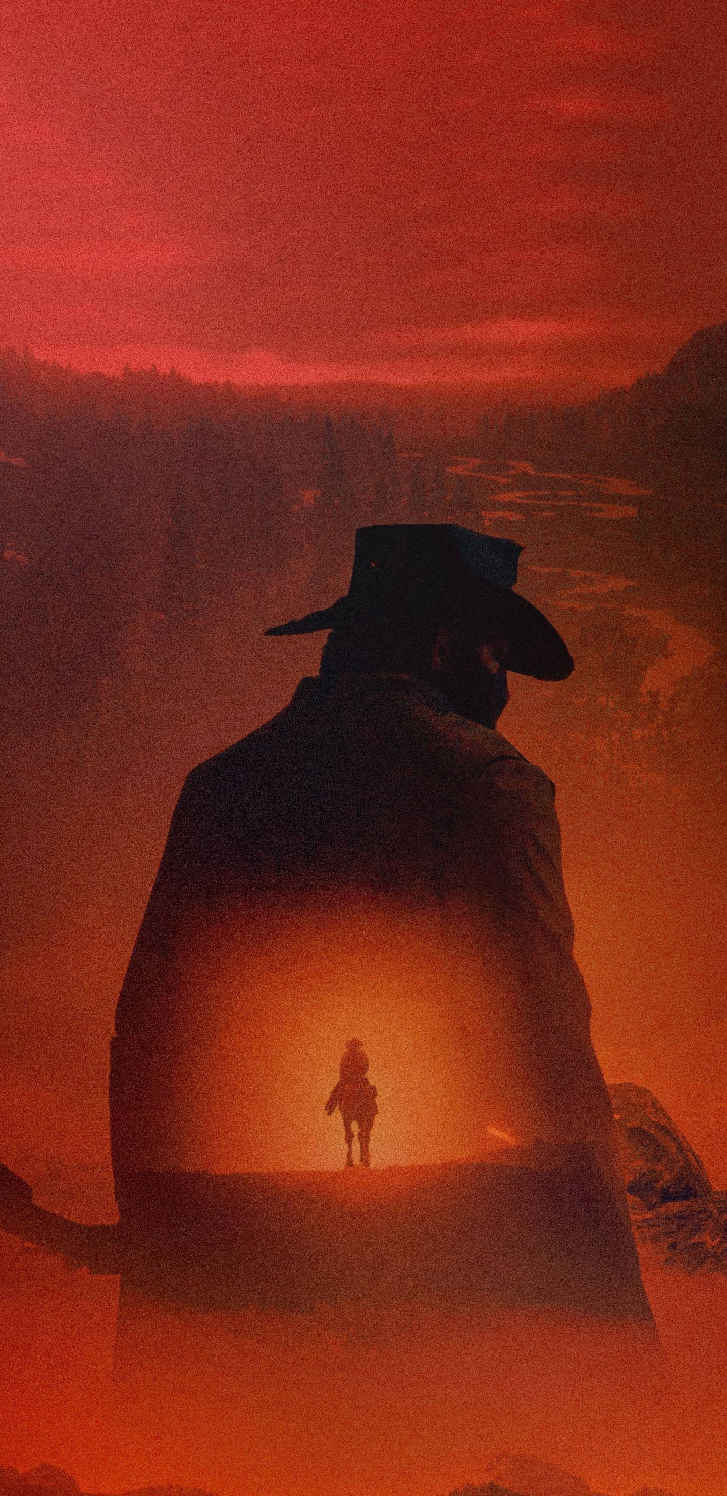 Red Dead Redemption, cowboy silhouette, hill, 2K Phone Wallpaper