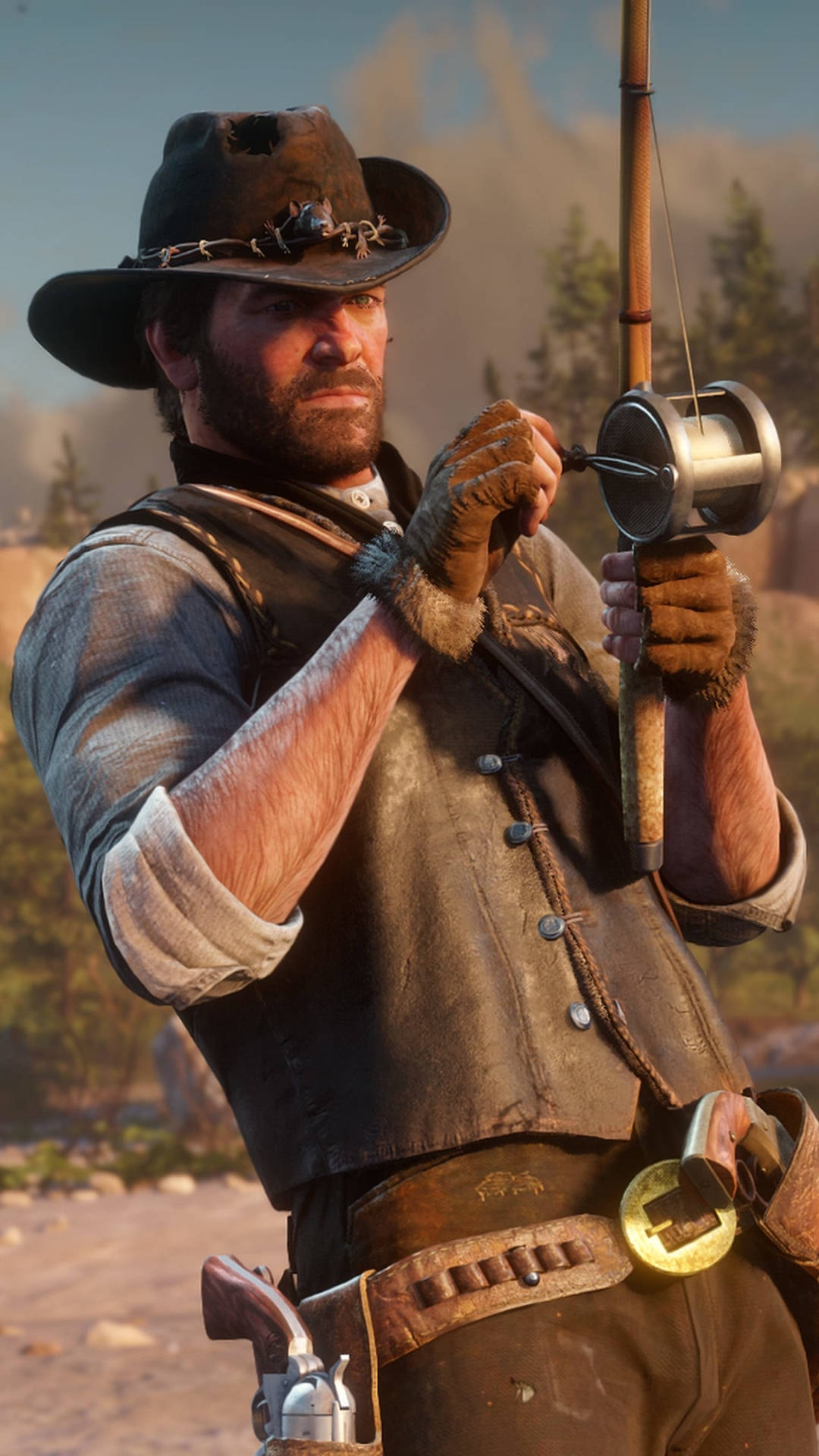 Red Dead, iPhone, fishing rod, Full HD Phone Wallpaper