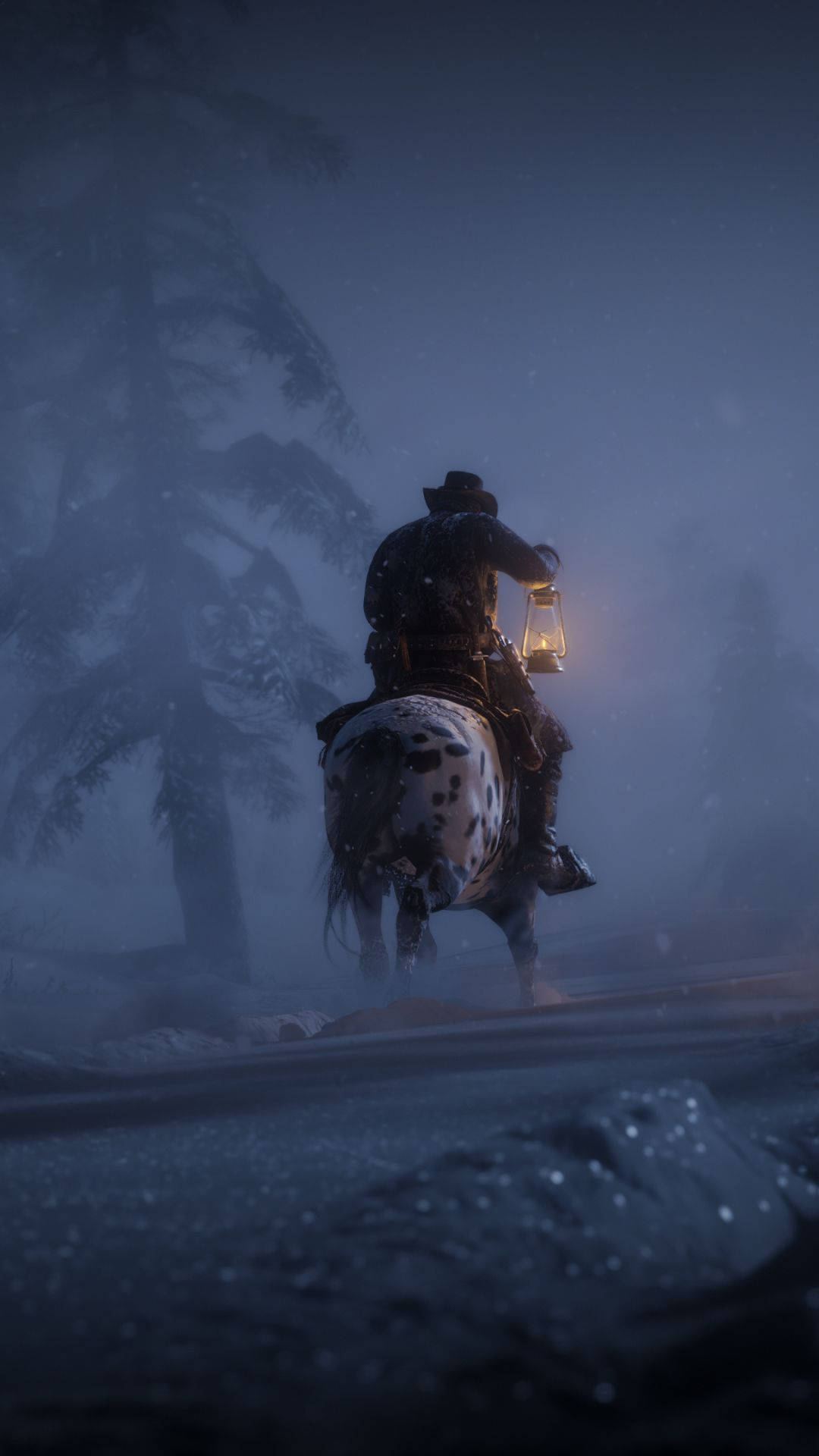 Red Dead Redemption, purple winter, snowy forest, Full HD Phone Wallpaper