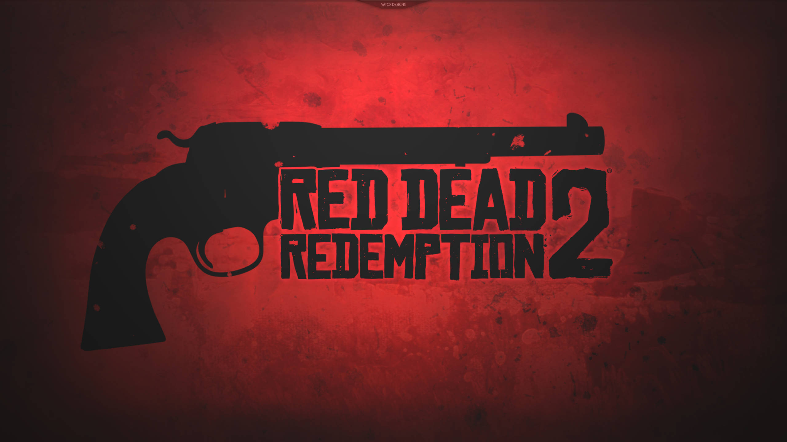 Red Dead Redemption 2, black revolver silhouette, deep red background, 2K Desktop Wallpaper