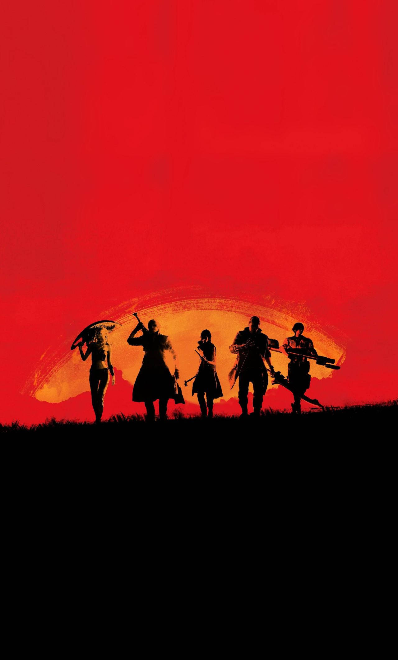 Red Dead Redemption, black and red, fiery red sunset sky, Full HD Phone Wallpaper
