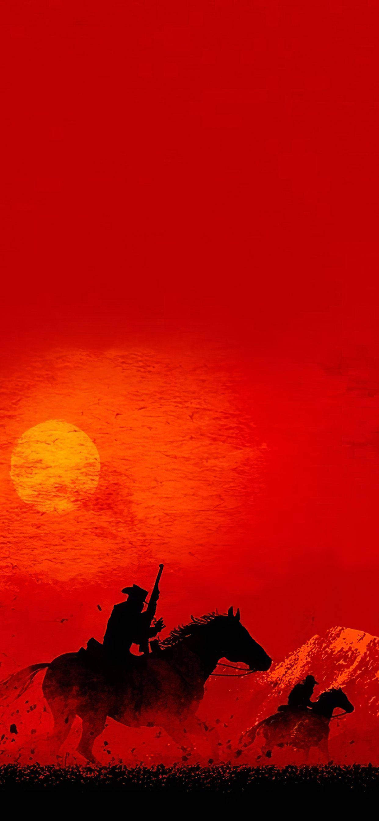Red Dead Redemption, red sky, blood-red desert, 2K Phone Wallpaper