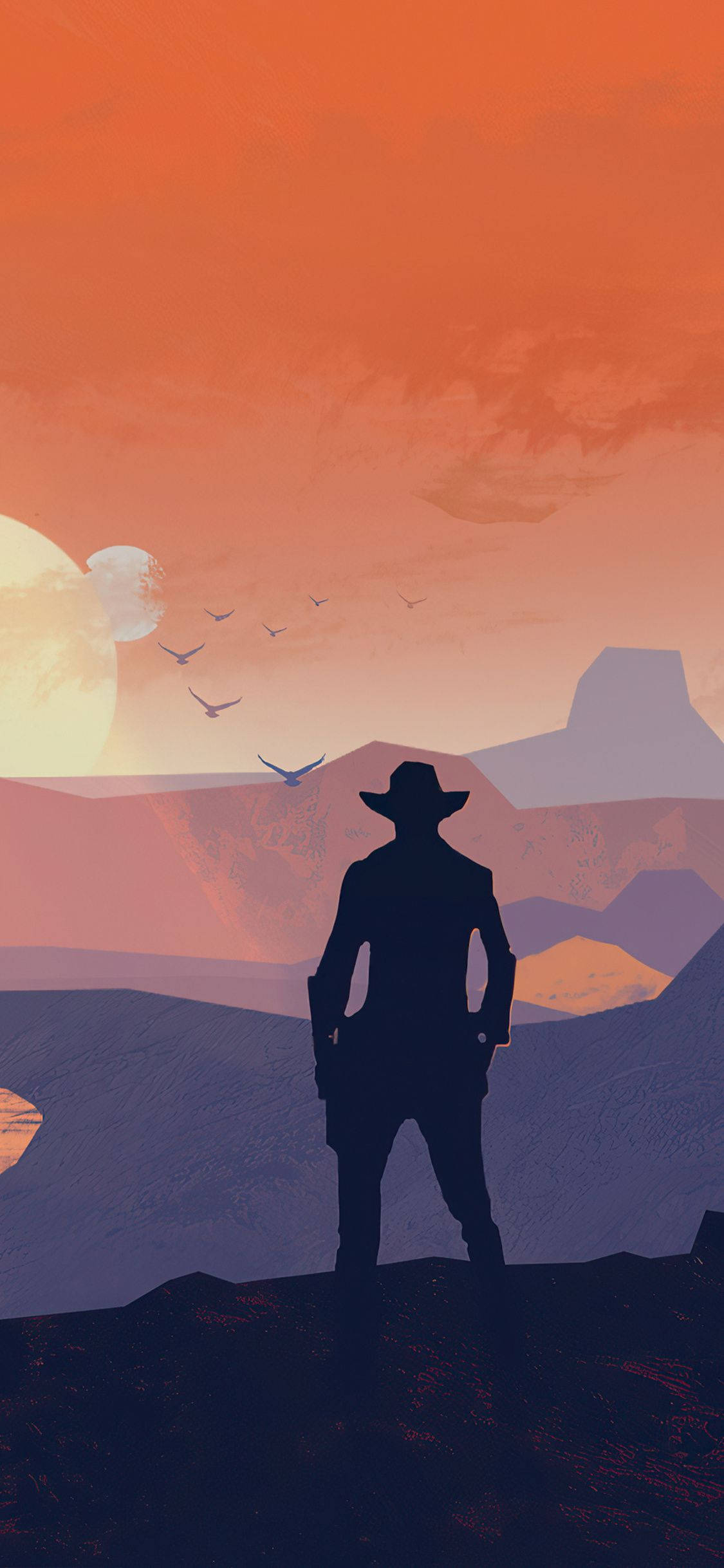 Red Dead Redemption, cowboy silhouette, desert ridge, Full HD Phone Wallpaper