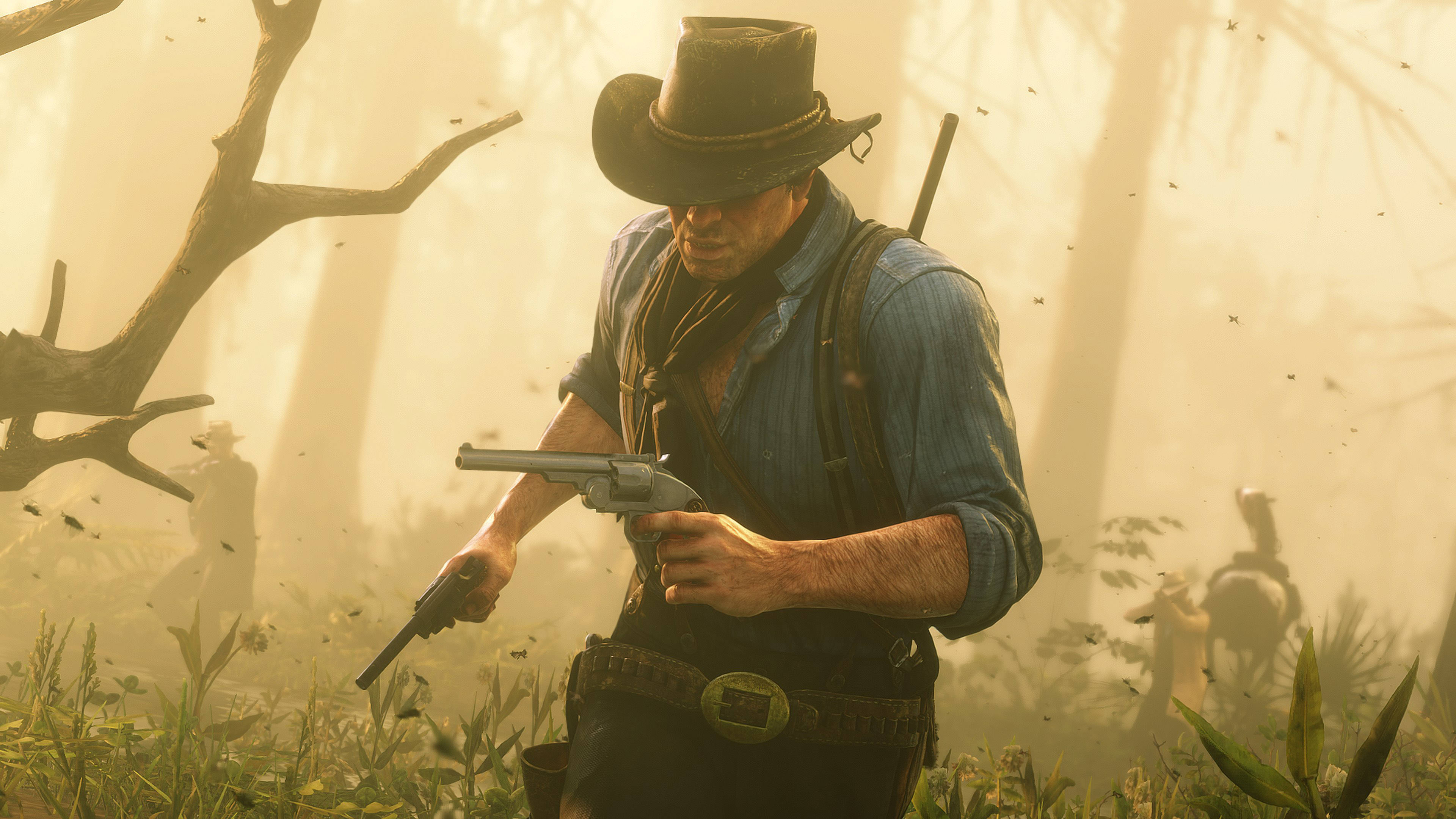 Red Dead Redemption 2, rugged cowboy, dusty forest, 4K Desktop Wallpaper