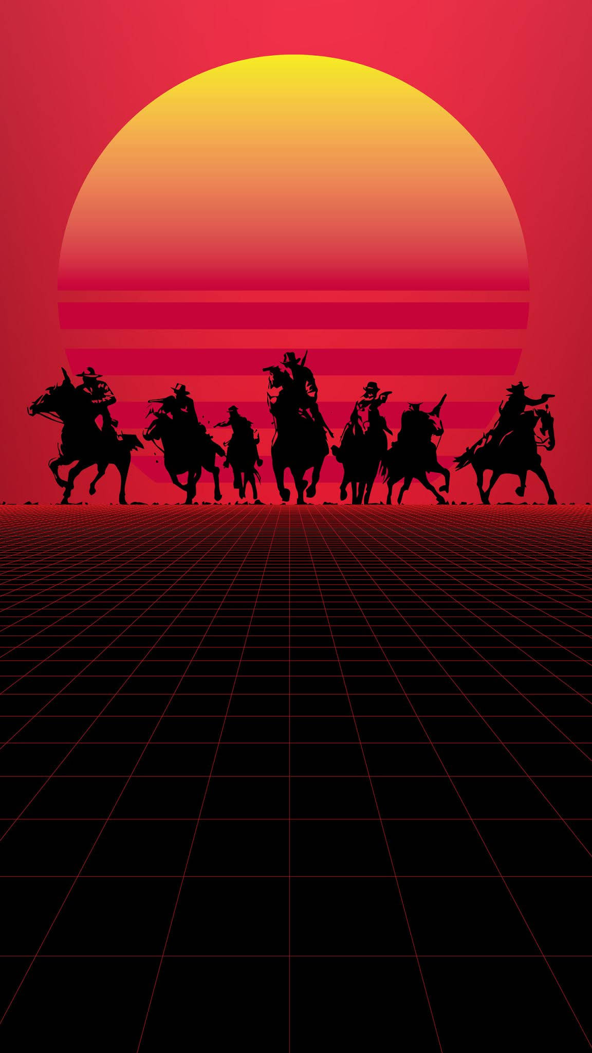 Red Dead Redemption, retro sun, gradient reds, Full HD Phone Wallpaper