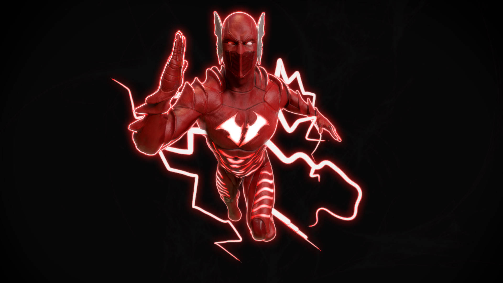 Red Death, red-suited superhero, glowing lightning effects, Full HD Desktop Wallpaper