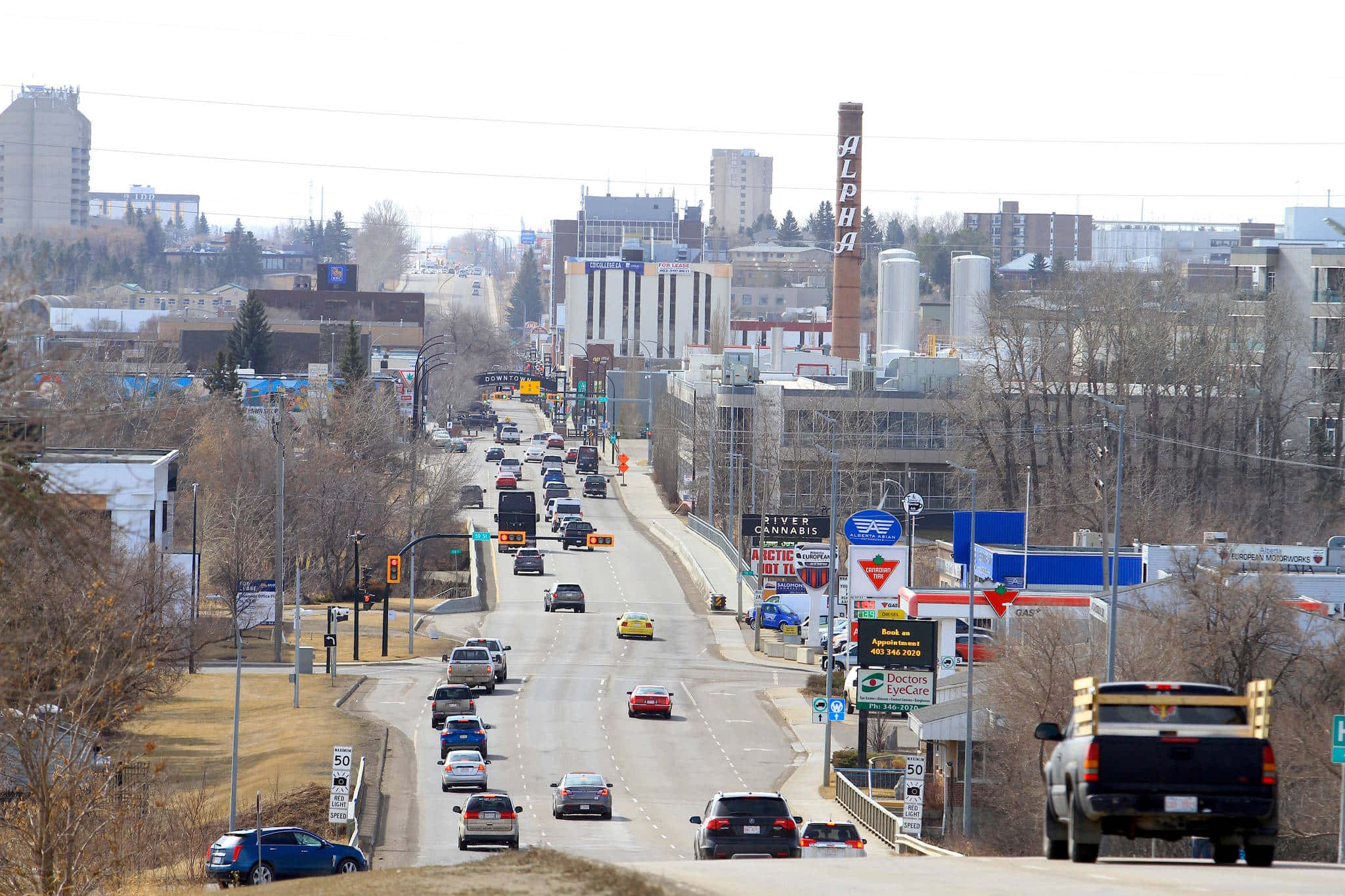 Red Deer, city skyline, urban highway, Full HD Desktop Wallpaper