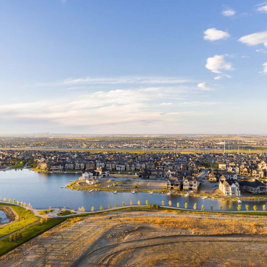 Aerial View, suburban neighborhood, lakeside homes, SD Desktop Wallpaper