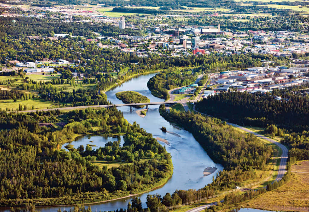 Red Deer, Canada, winding river, lush green forests, SD Desktop Wallpaper