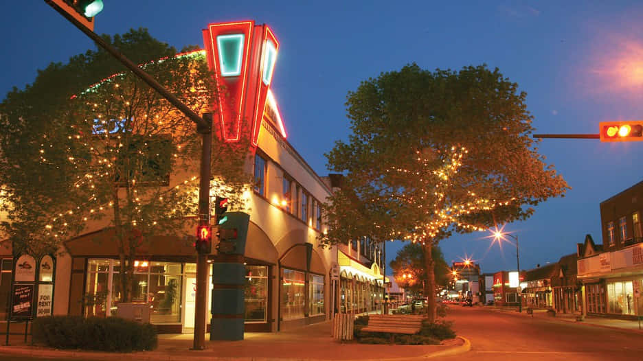 Red Deer, downtown, night, SD Desktop Wallpaper