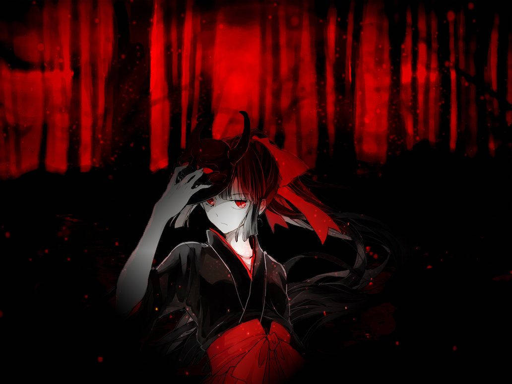 Red Devil Girl, red eyes, horns, SD Desktop Wallpaper