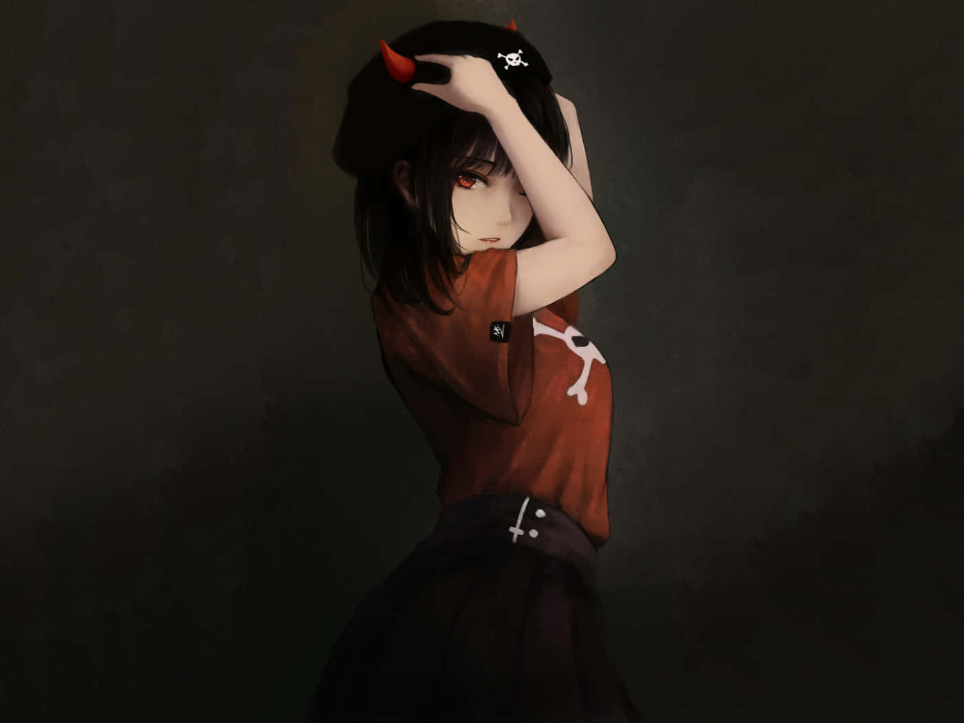 red shirt, red horns, skull motifs, HD Desktop Wallpaper