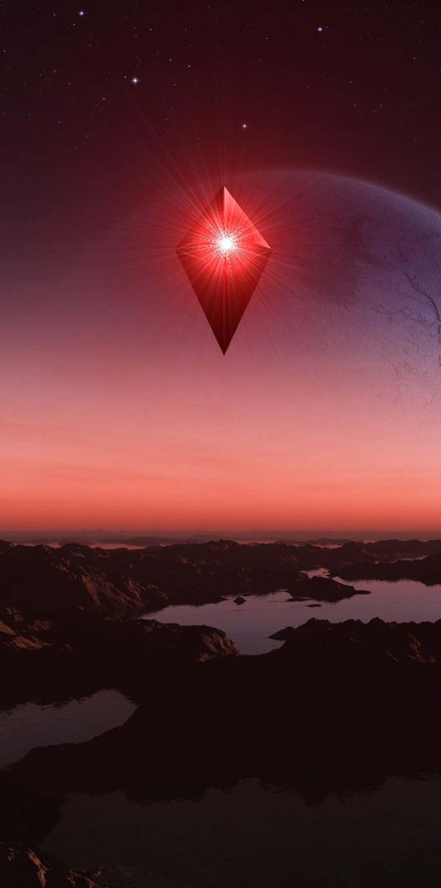 Red Diamond, twilight alien landscape, lakes, HD Phone Wallpaper