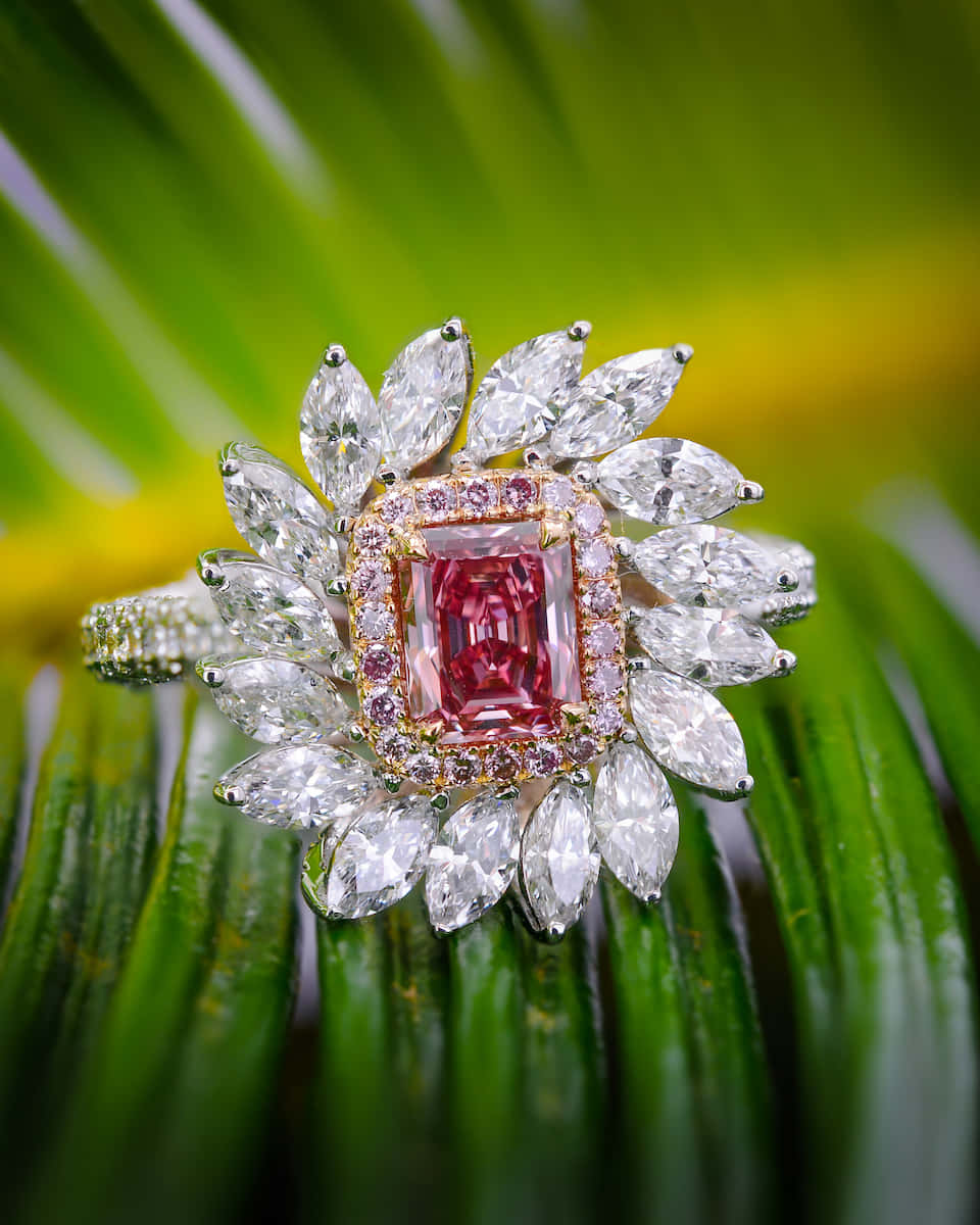 Red Diamond, pink emerald-cut center stone, marquise diamonds, SD Phone Wallpaper