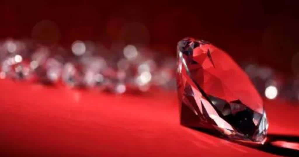 Red Diamond, deep red backdrop, blurred sparkling gems, SD Desktop Wallpaper