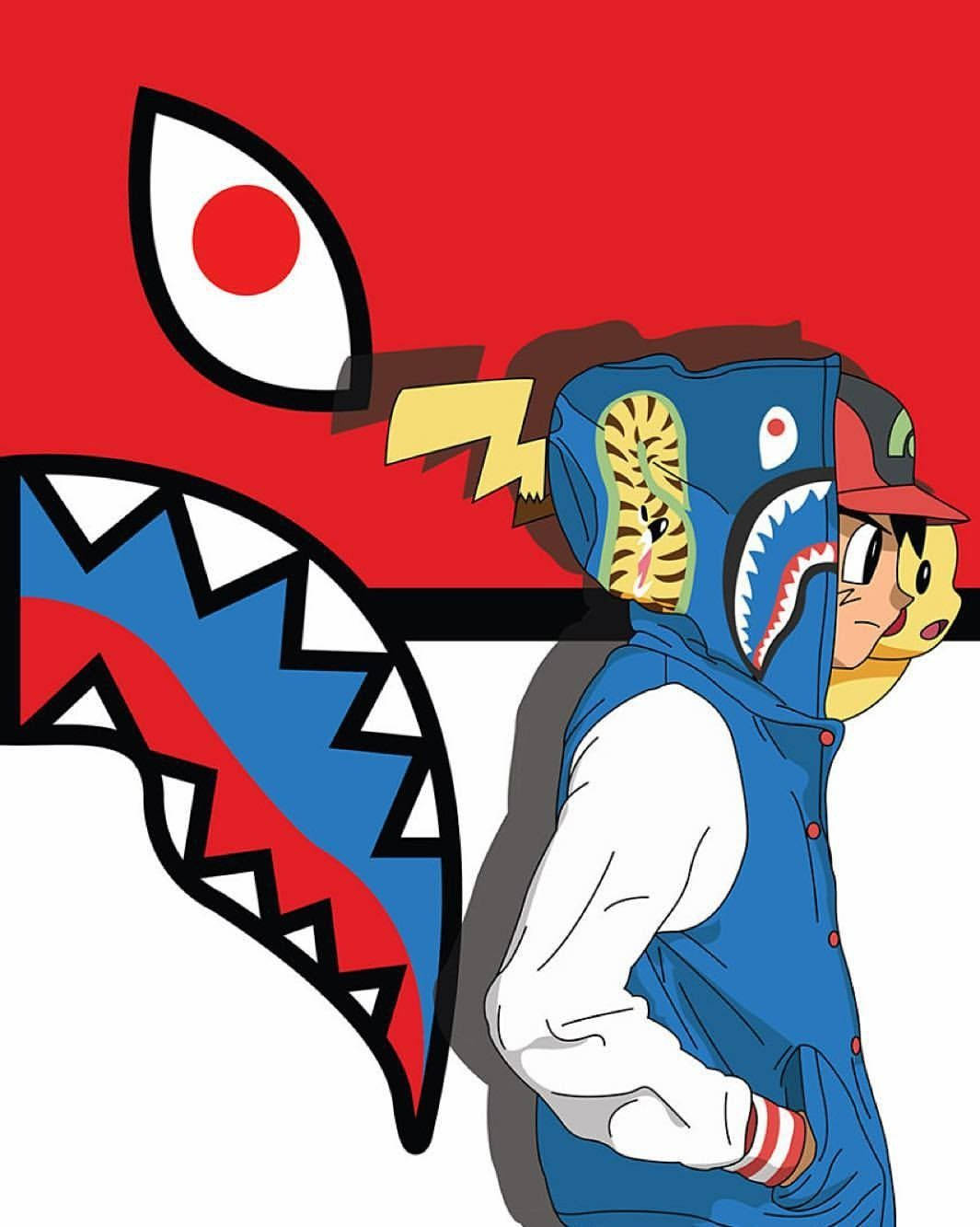 Red Dope, shark hoodie, giant red and blue shark graphic, HD Phone Wallpaper